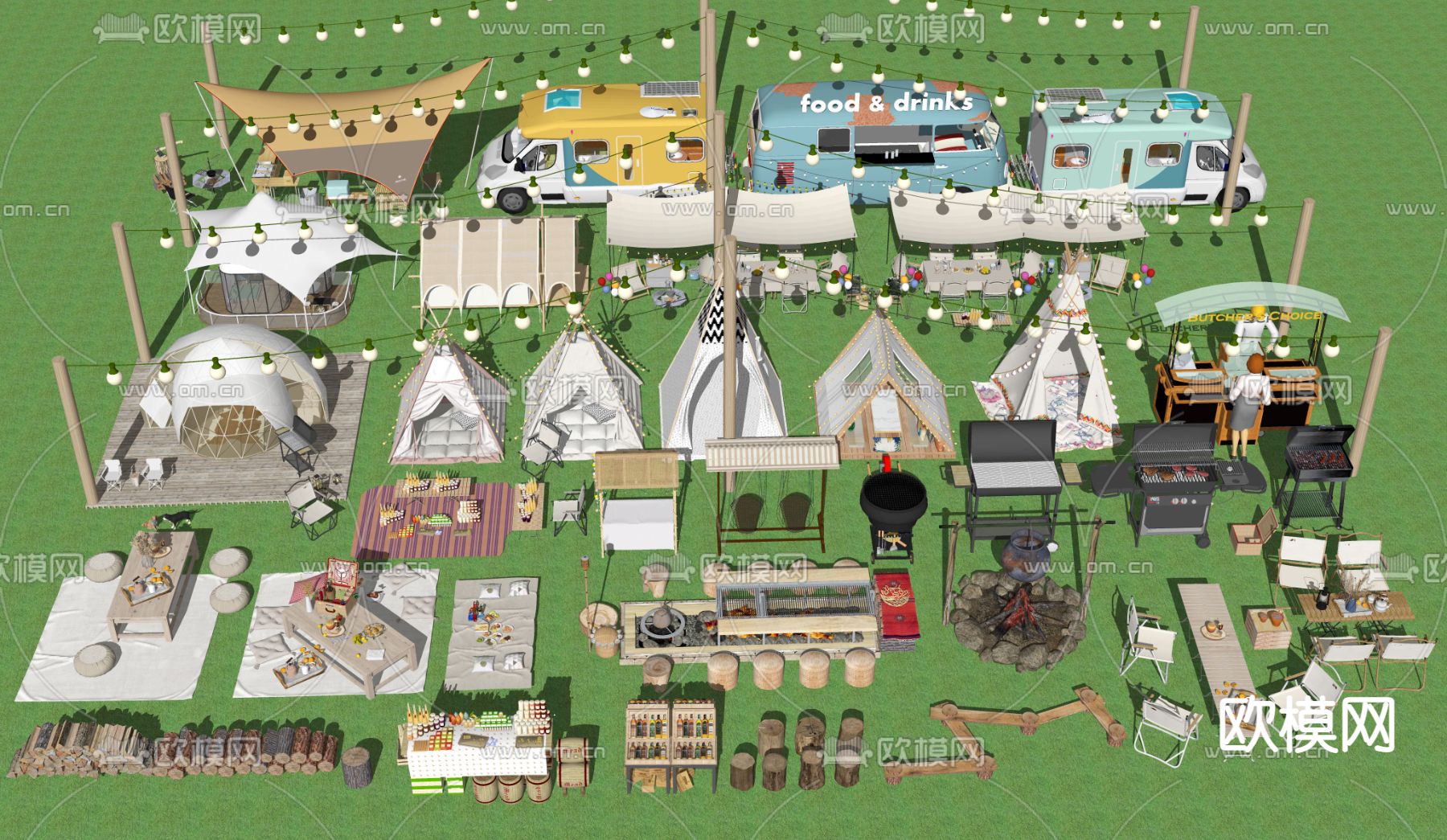 现代露营帐篷设备 户外露营设施su模型下载