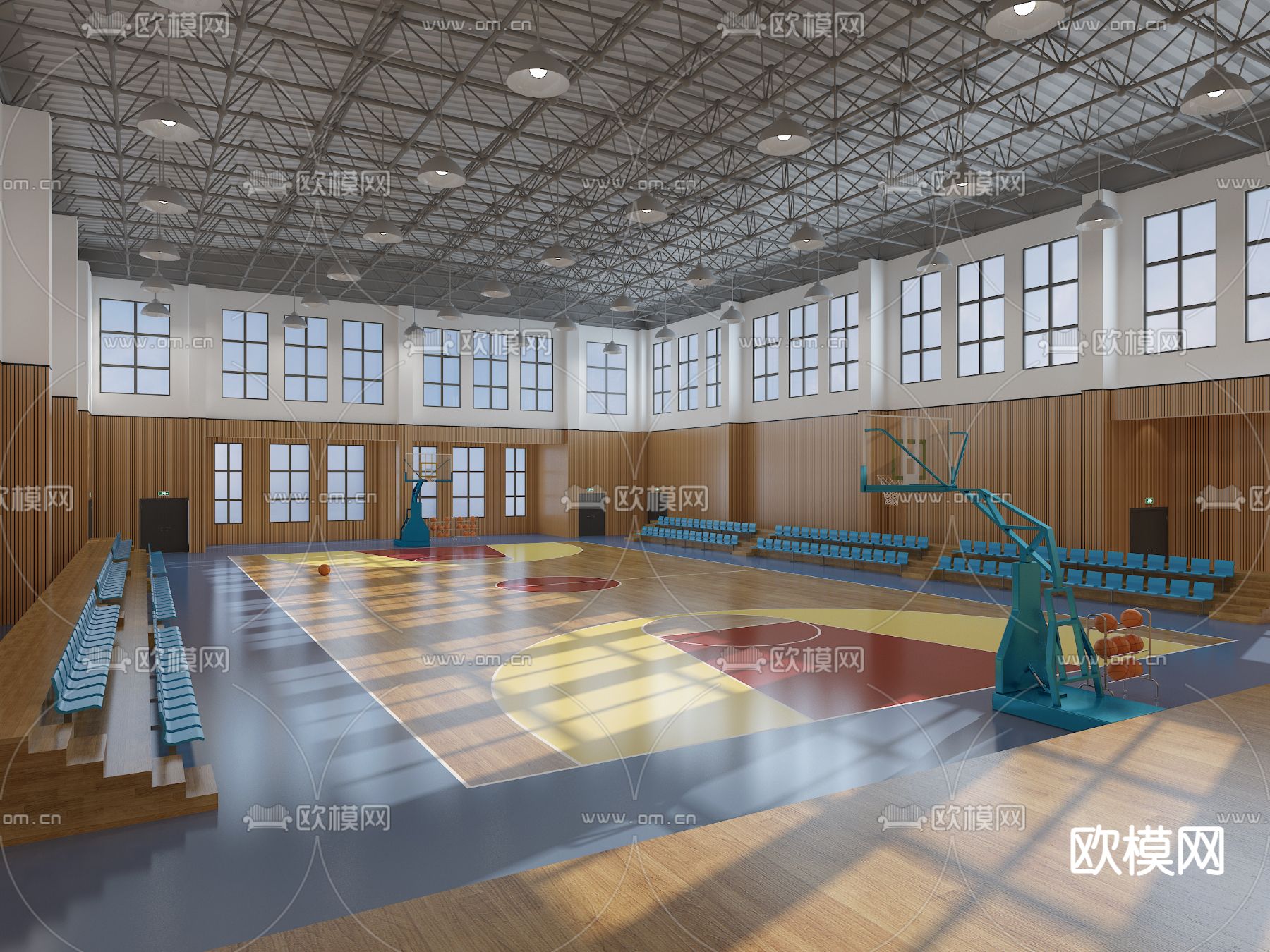 室内篮球场 球馆3d模型下载（渲染图1）