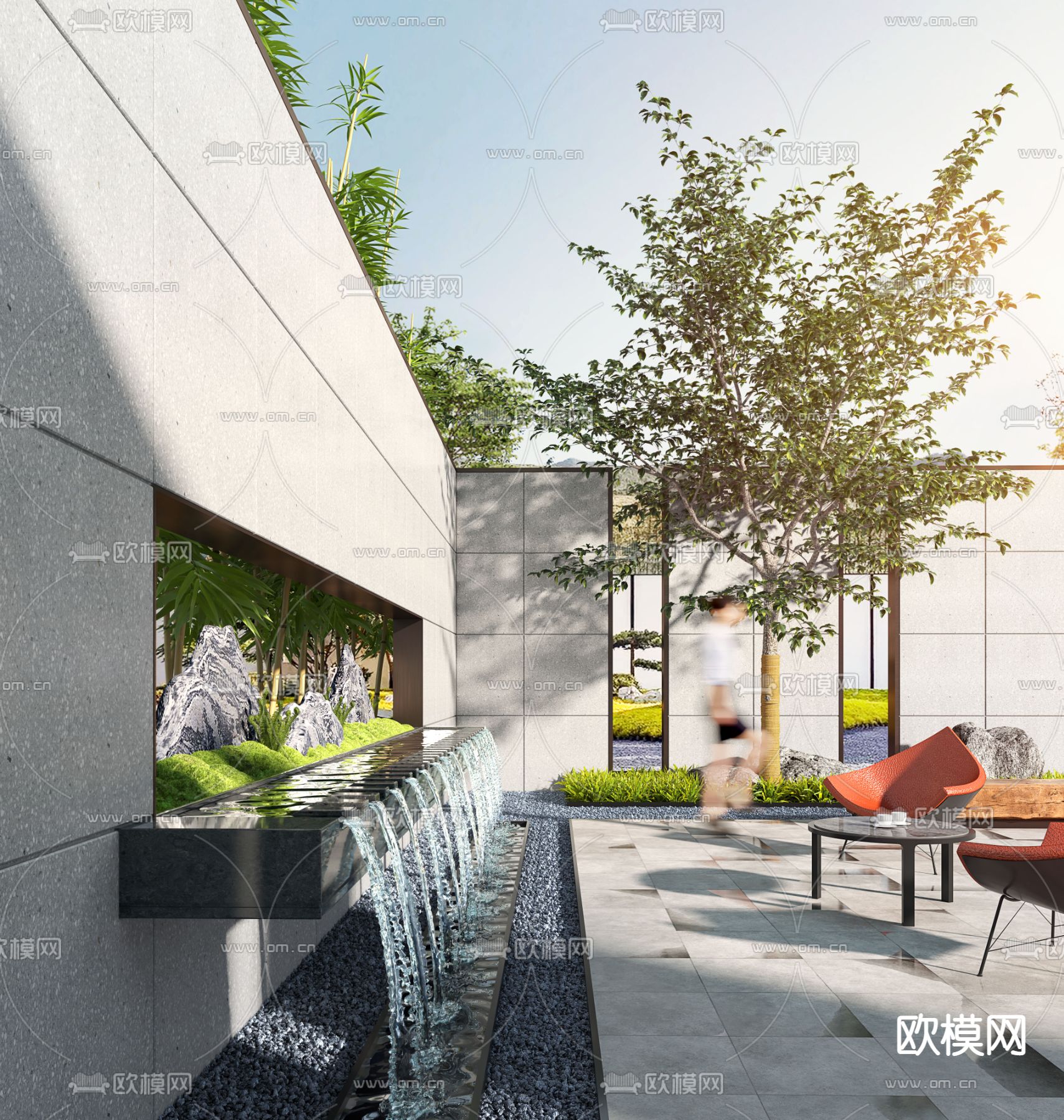 庭院流水墙 景观小品3d模型下载