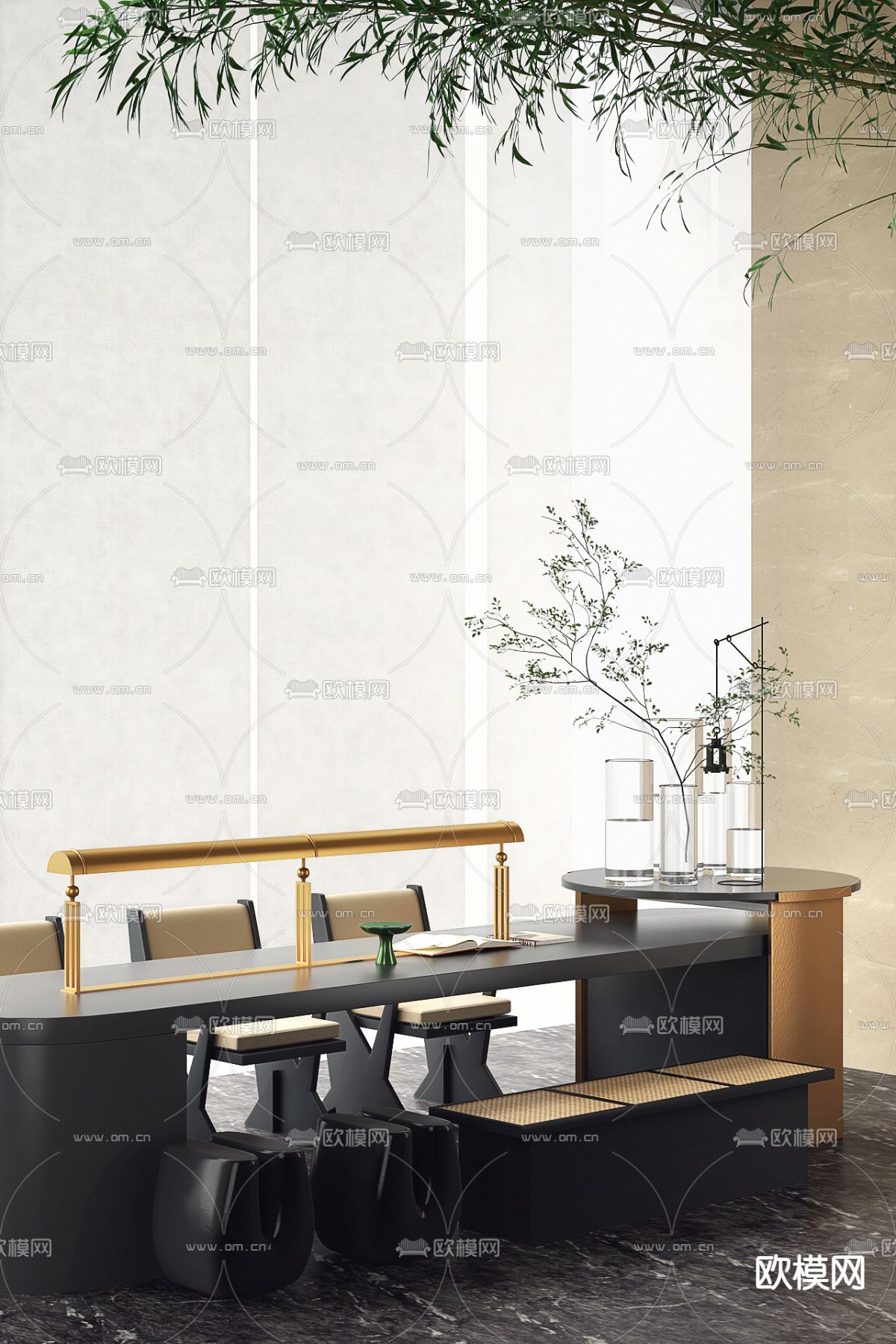 共生形态设计 侘寂茶桌椅3d模型下载（渲染图1）