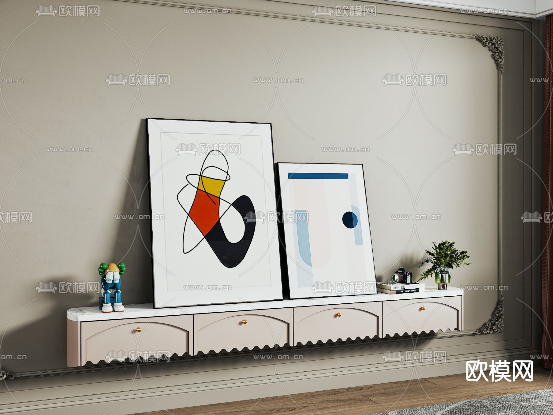 壁挂式电视柜 悬浮电视柜3d模型下载（渲染图2）