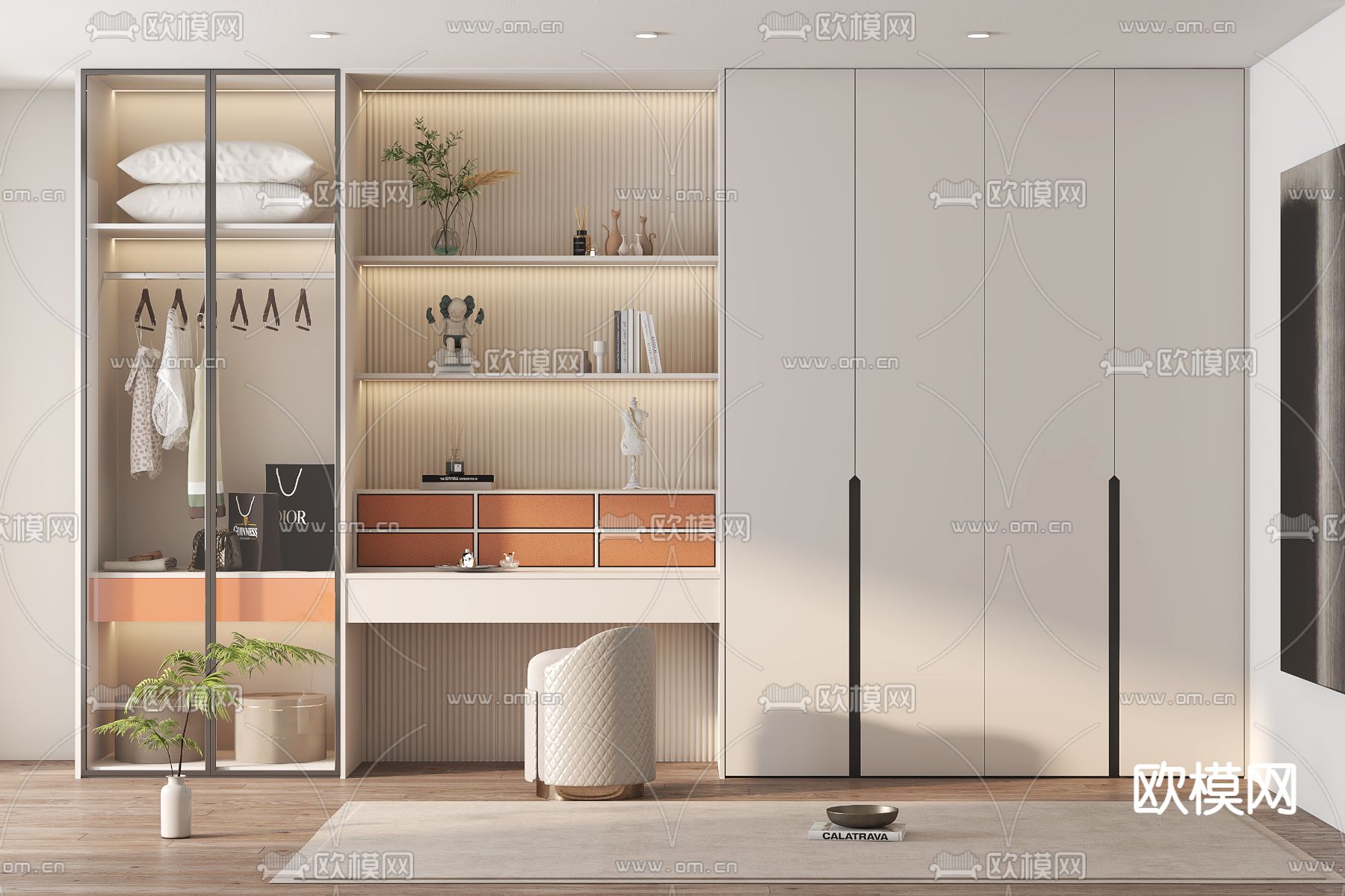 一体式衣柜 梳妆台3d模型下载