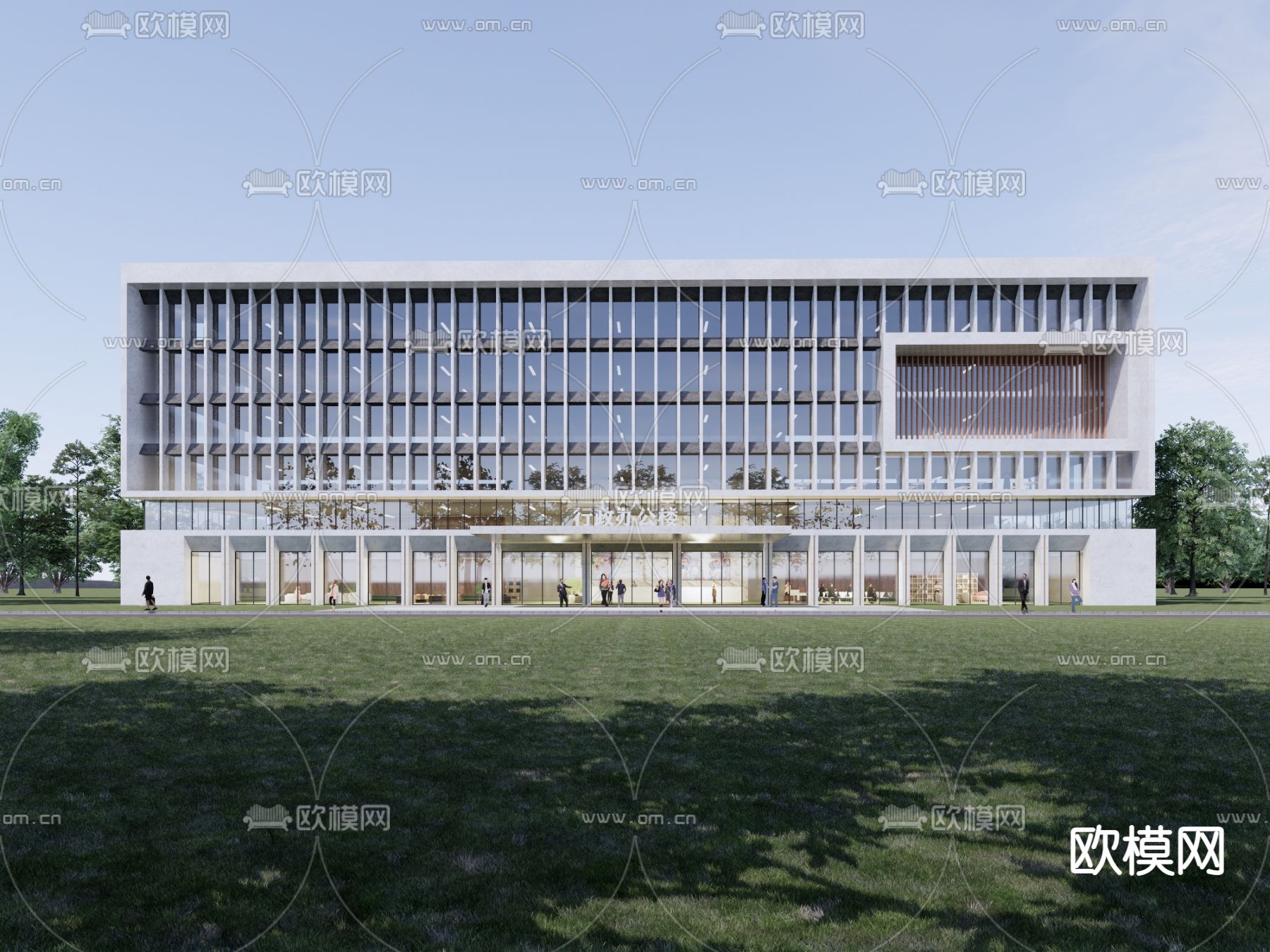 现代多层办公楼 产业办公楼 行政办公楼su模型下载（渲染图1）