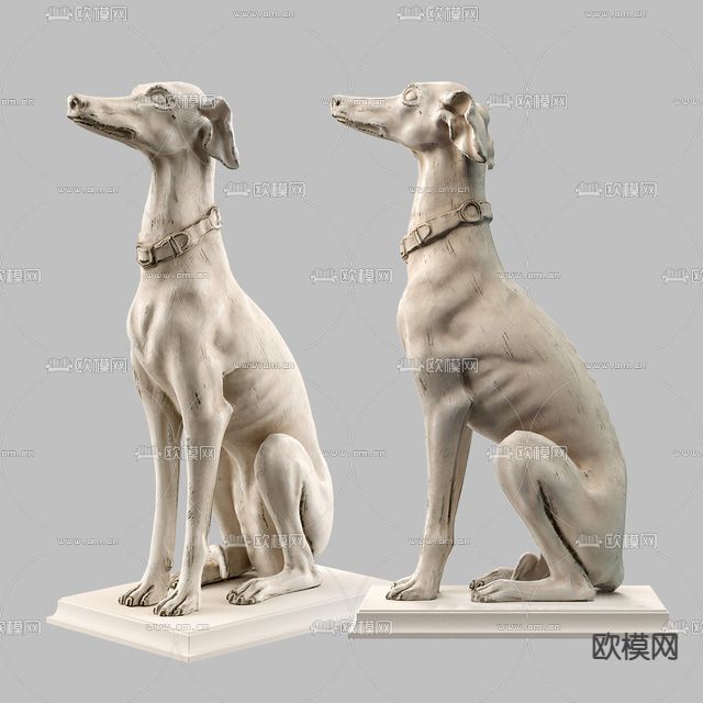 现代创意实木小狗雕塑免费3d模型下载