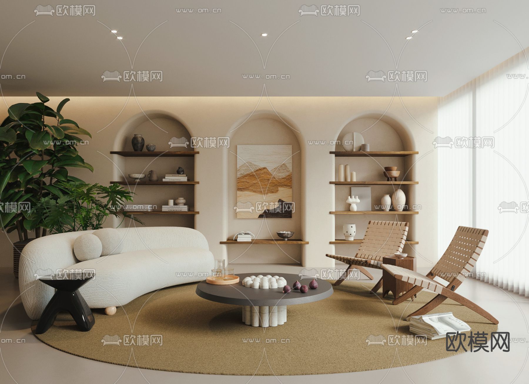 侘寂风组合沙发3d模型下载（渲染图1）