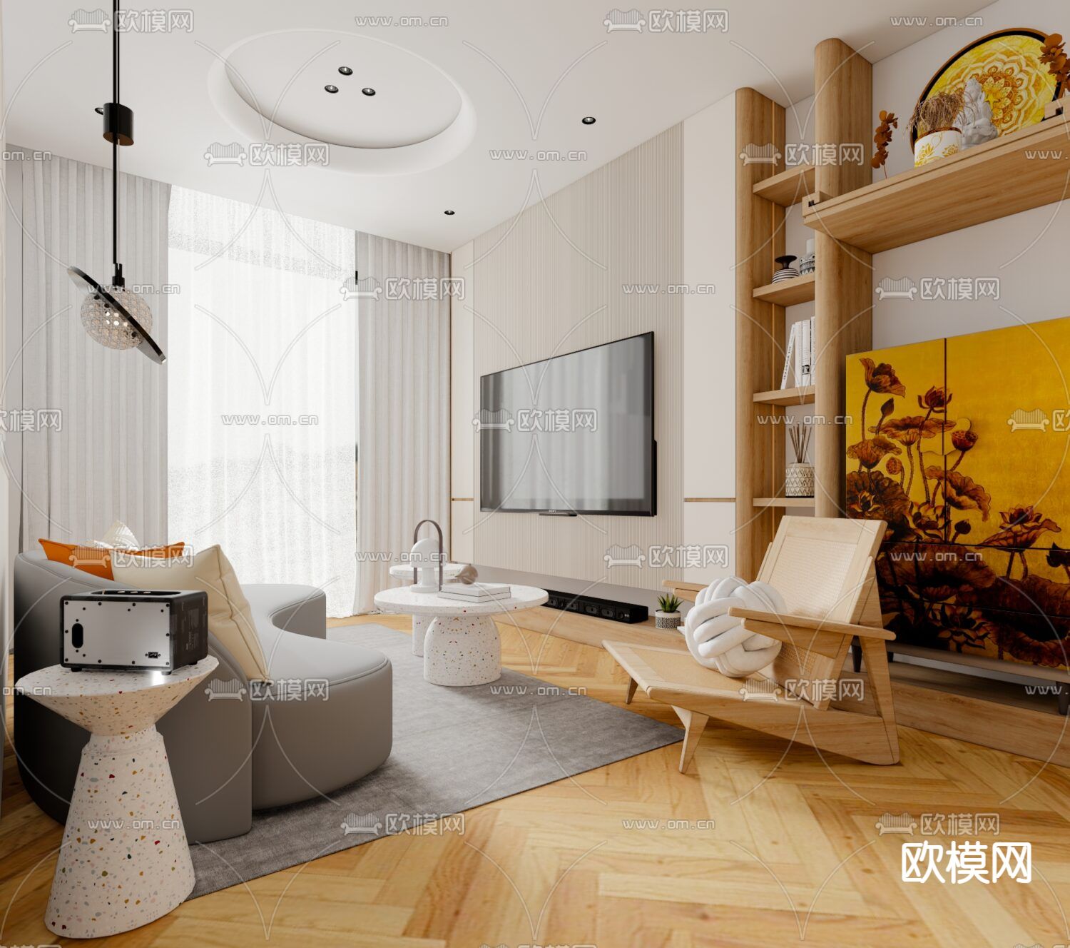 北欧客厅su模型下载（渲染图2）