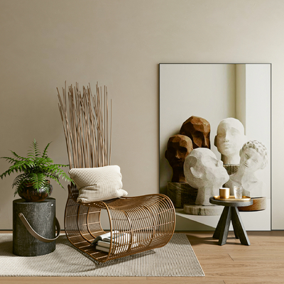  侘寂单人沙发 休闲沙发su模型 