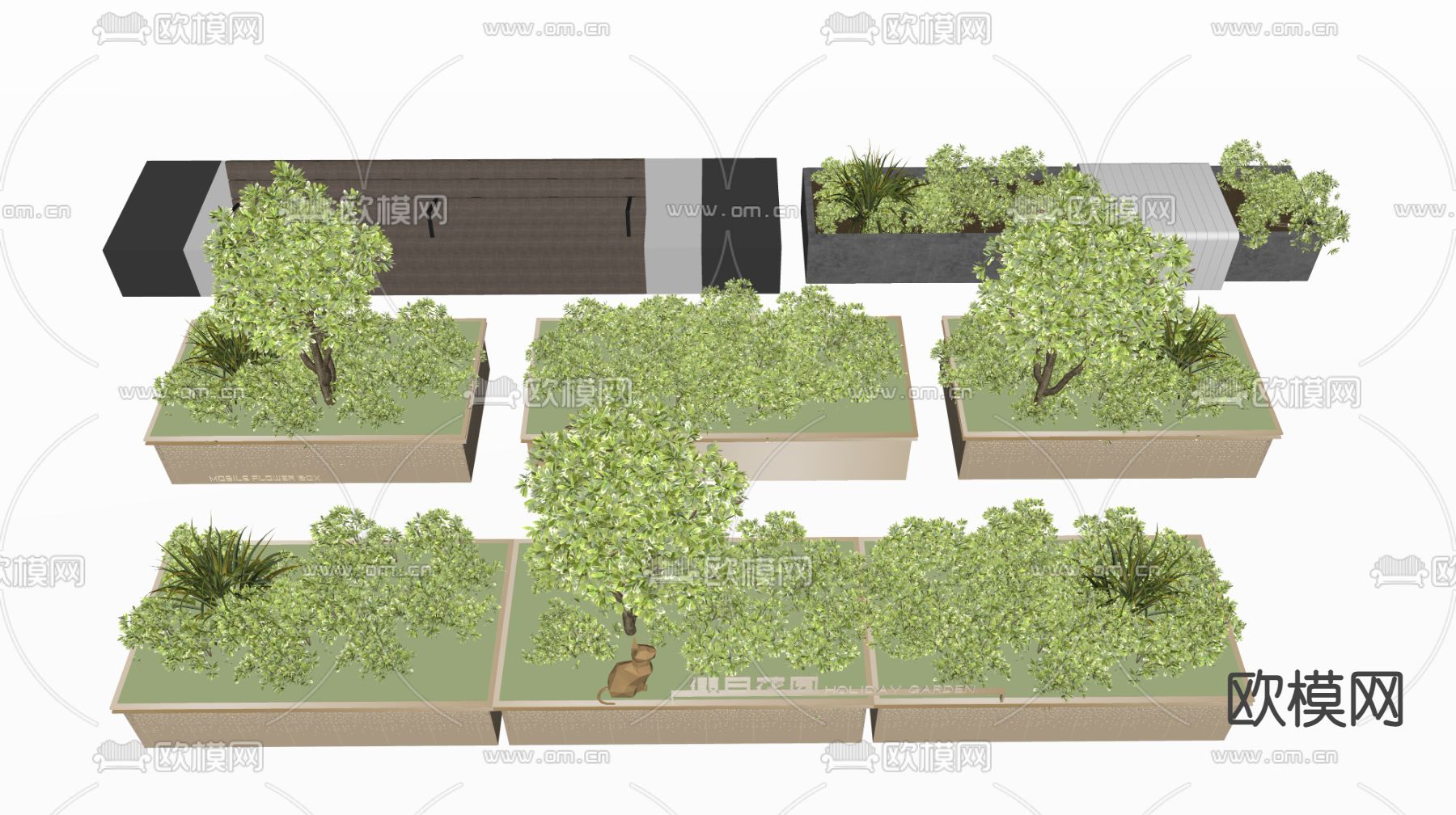 现代花箱 花池 景观座椅su模型下载（渲染图2）