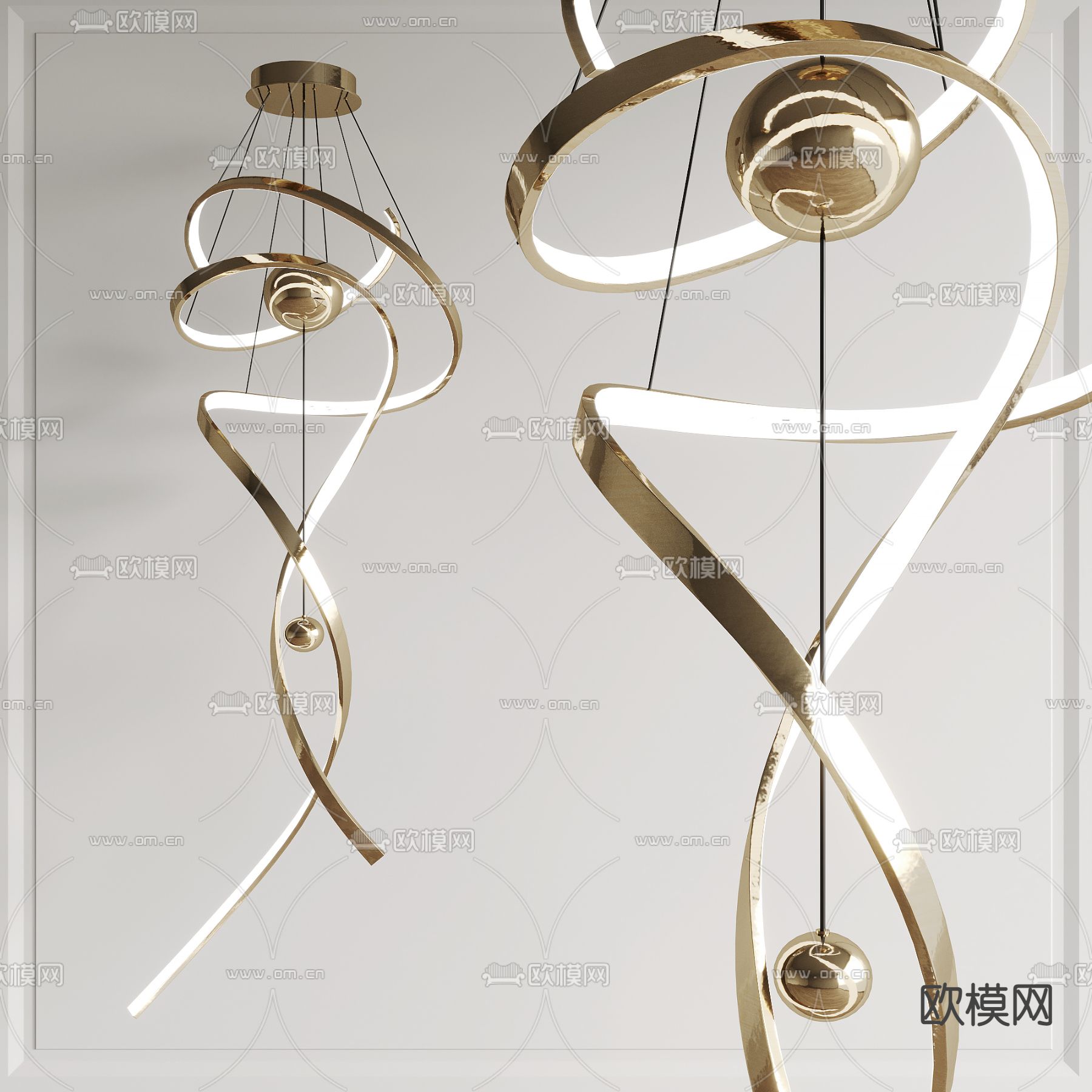 轻奢线条吊灯 大堂灯3d模型下载_ID13025078_3dmax免费模型-欧模网