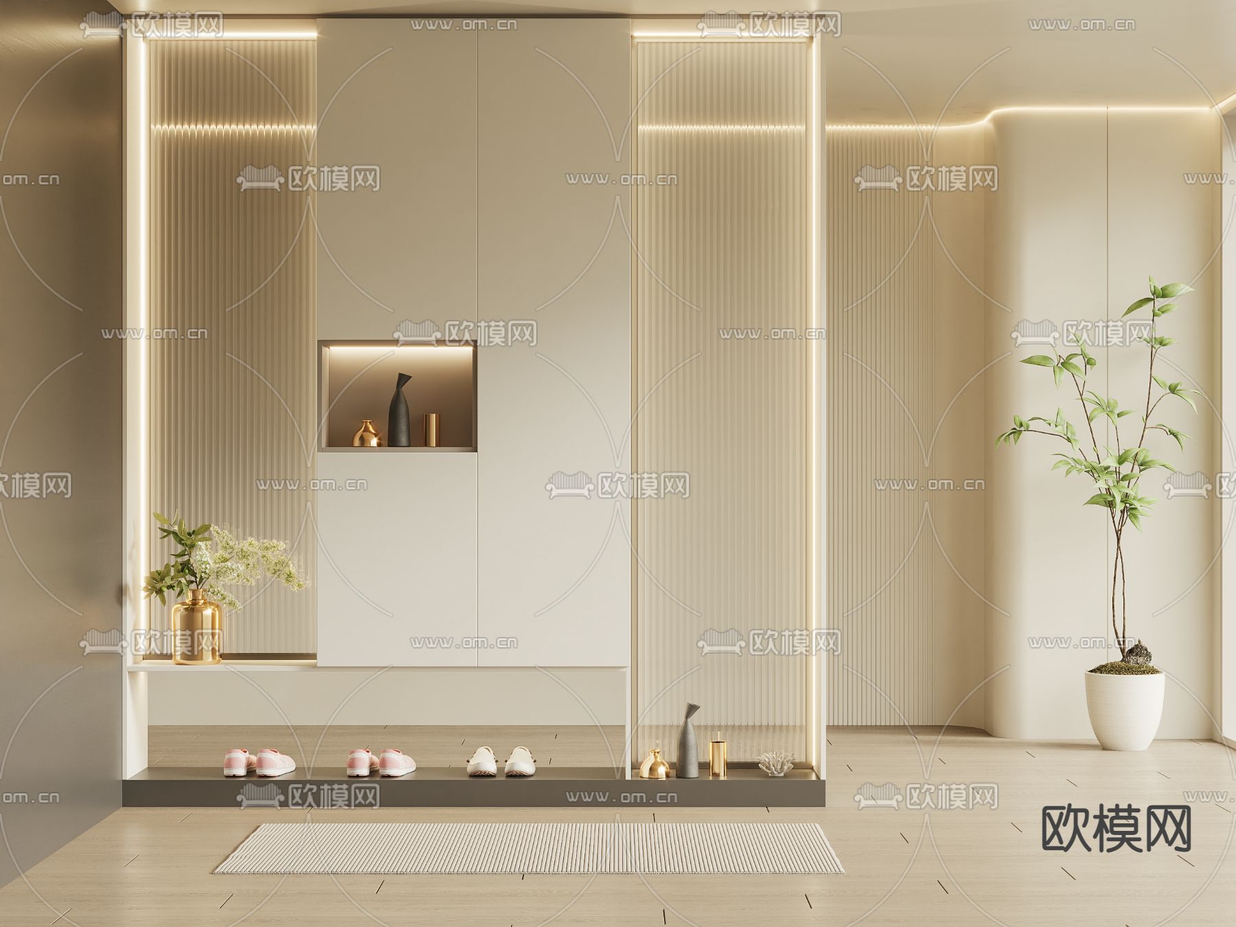奶油风玄关过道 门厅3d模型下载