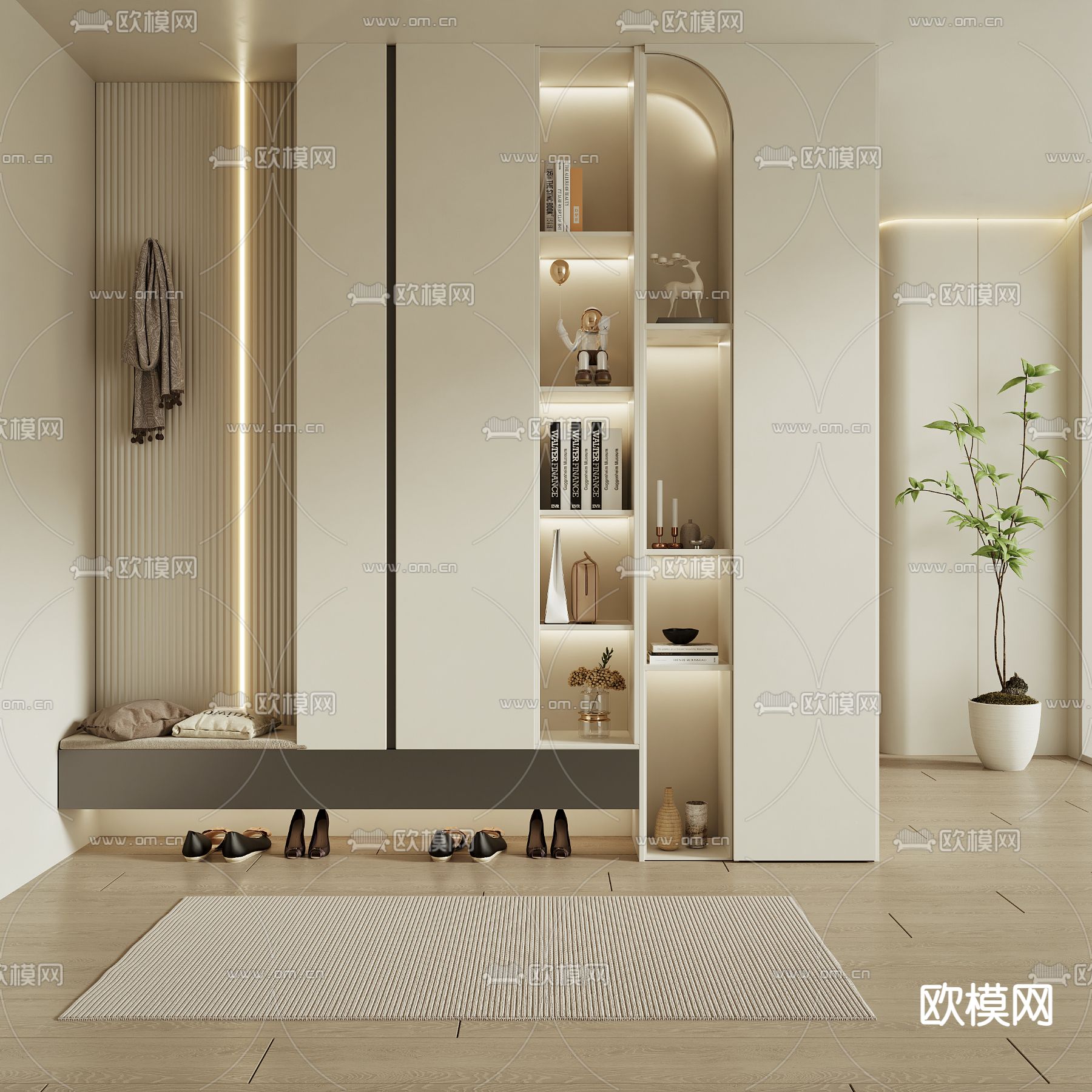 奶油风鞋柜 鞋帽柜3d模型下载