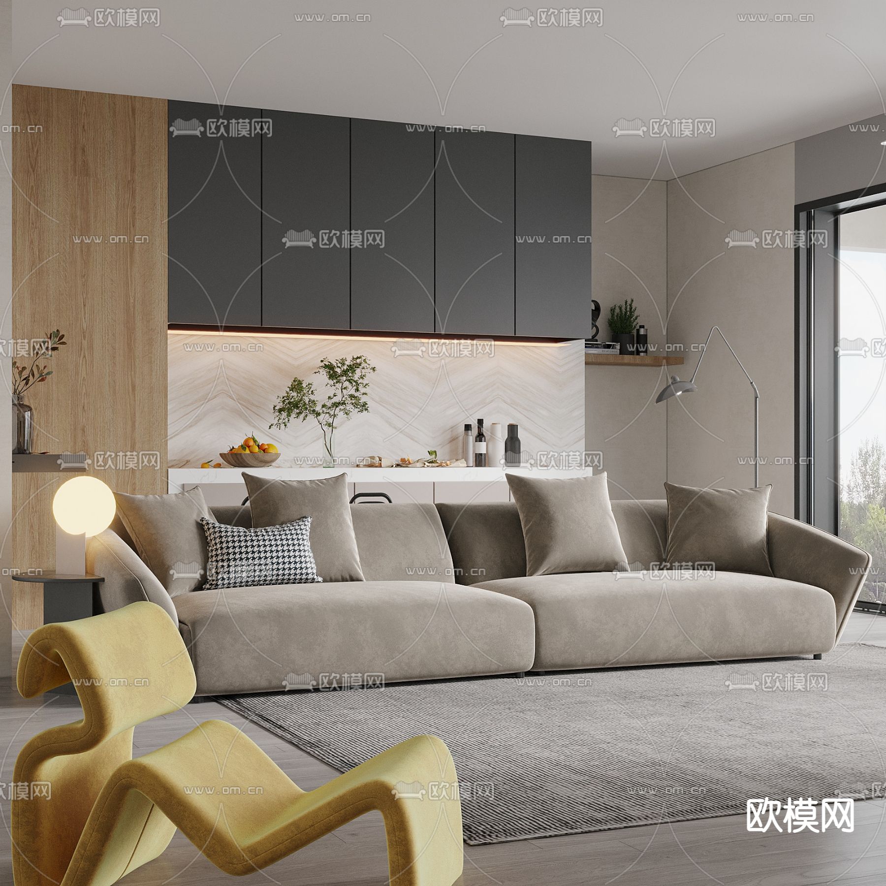 侘寂风双人沙发 软体沙发3d模型下载（渲染图2）