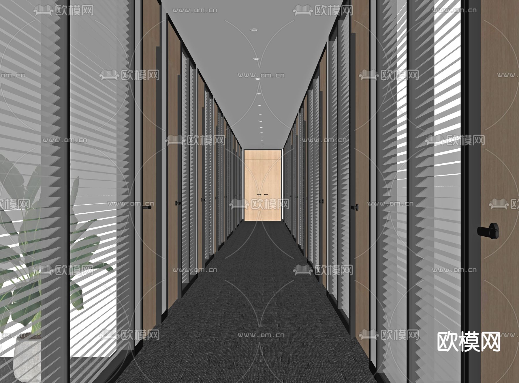 现代办公室过道su模型下载（渲染图2）