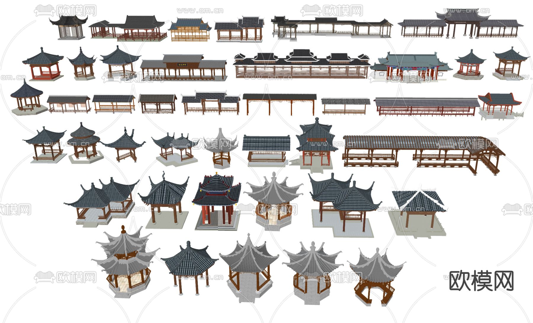 中式亭子 仿古亭 凉亭  八角亭su模型下载（渲染图2）