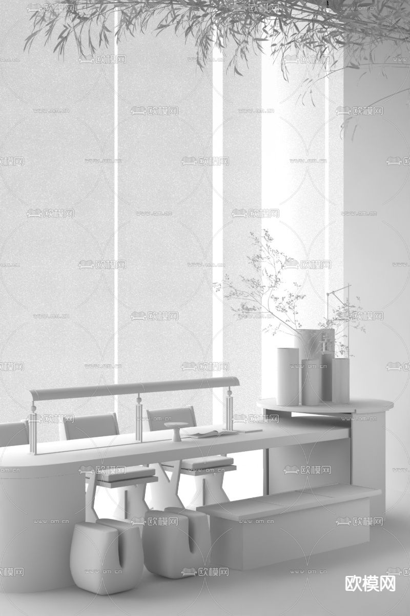 共生形态设计 侘寂茶桌椅3d模型下载（渲染图2）