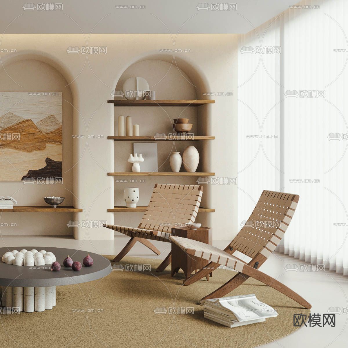 侘寂风组合沙发3d模型下载（渲染图3）