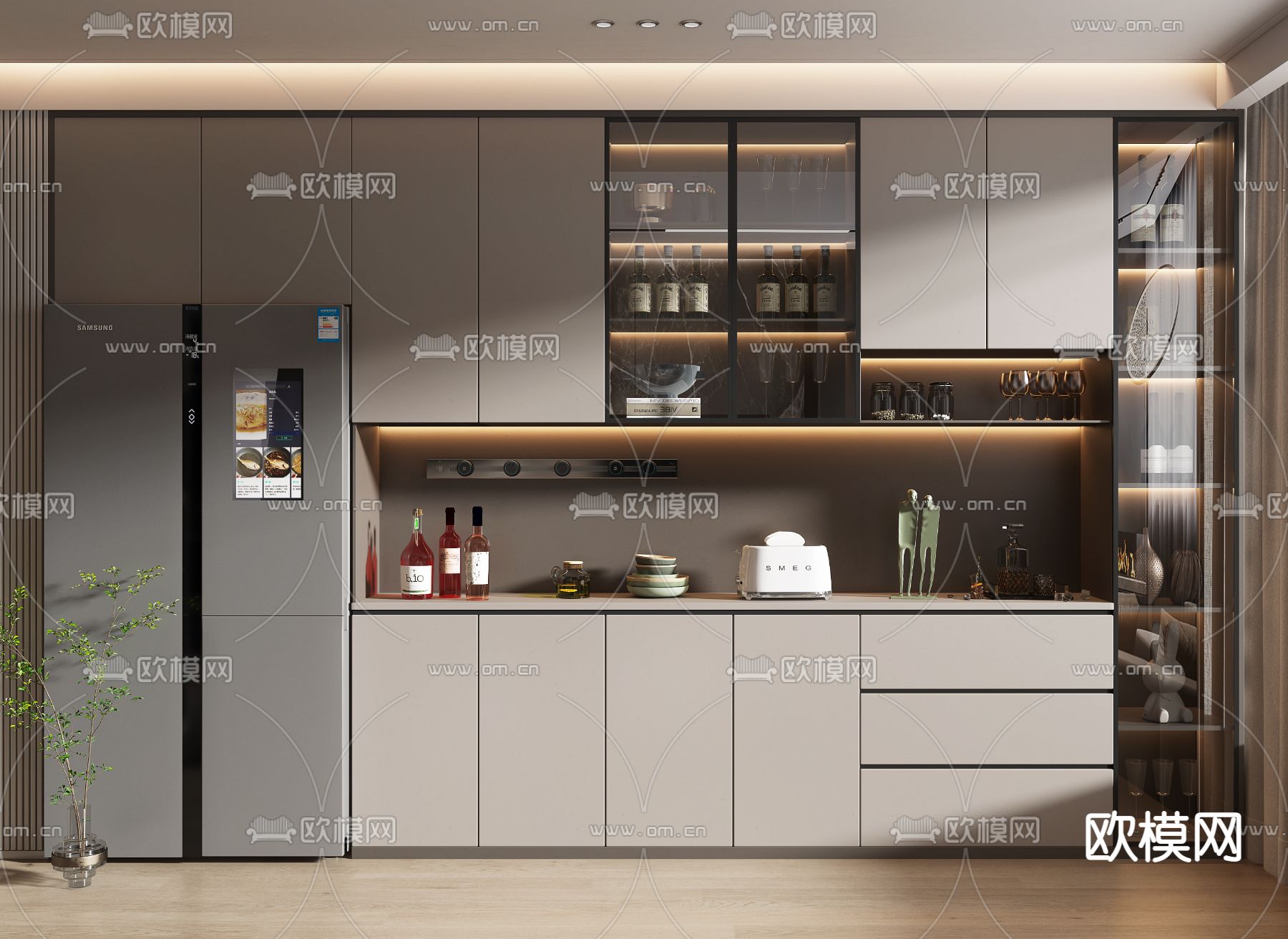 现代酒柜su模型下载（渲染图1）
