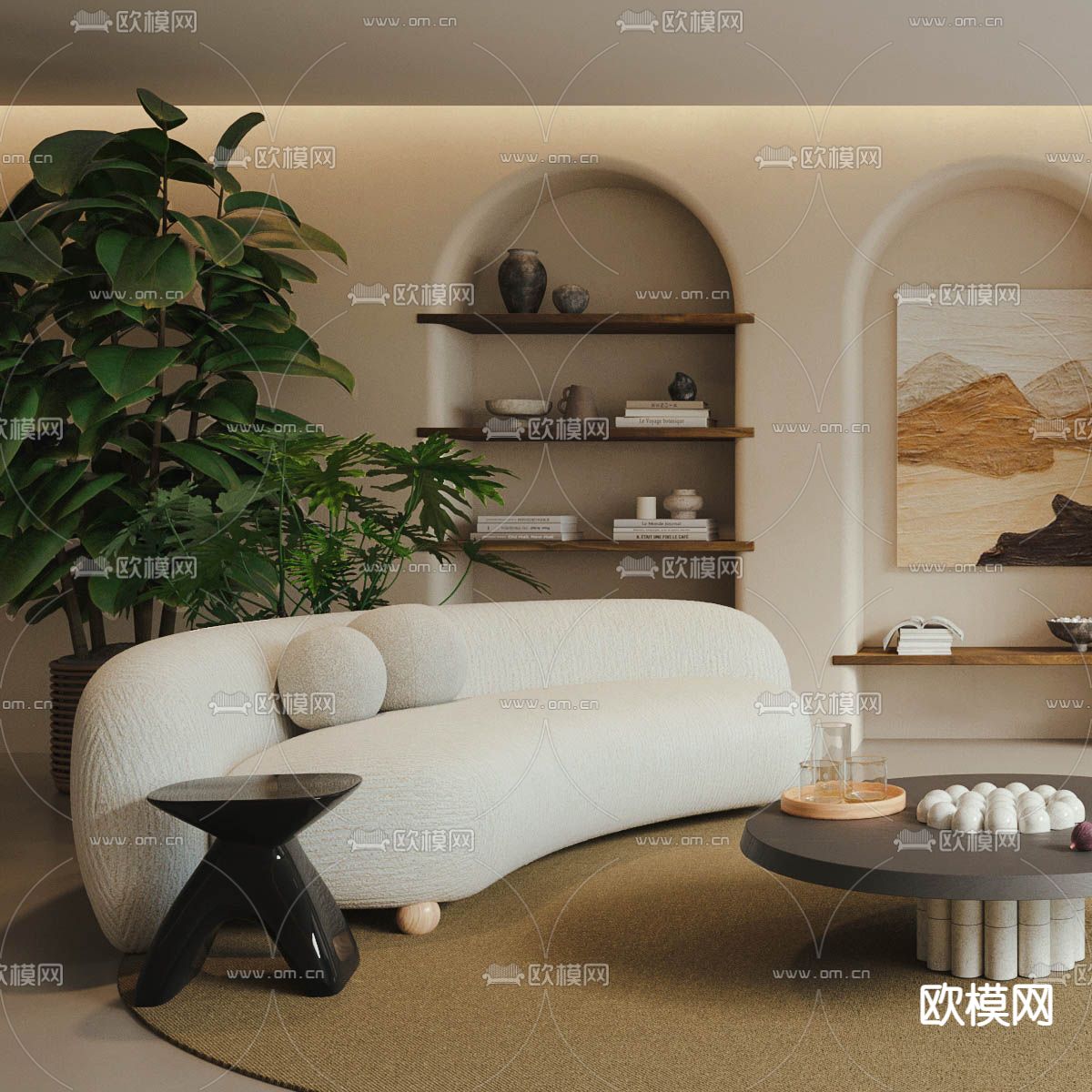 侘寂风组合沙发3d模型下载（渲染图2）