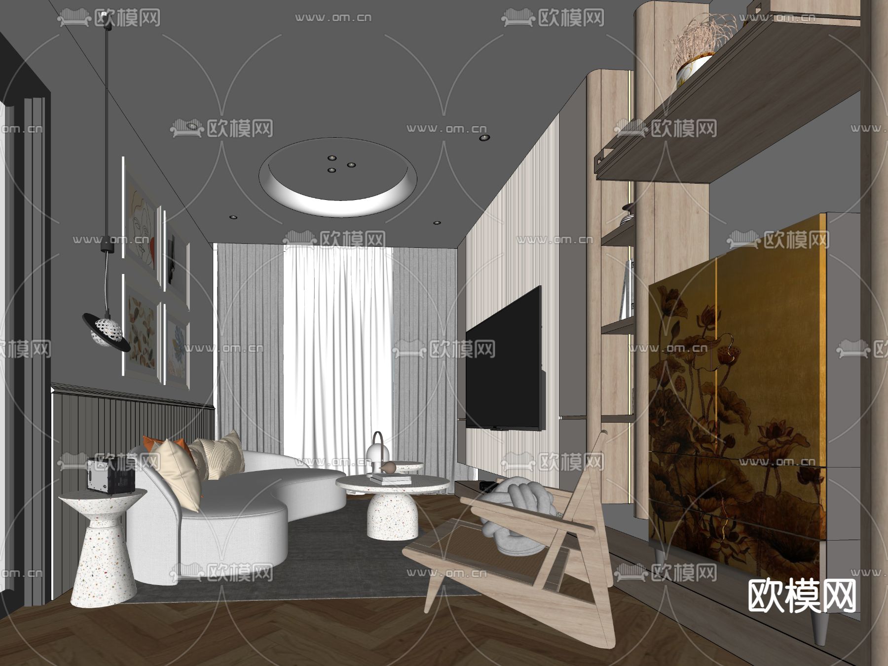 北欧客厅su模型下载（渲染图3）