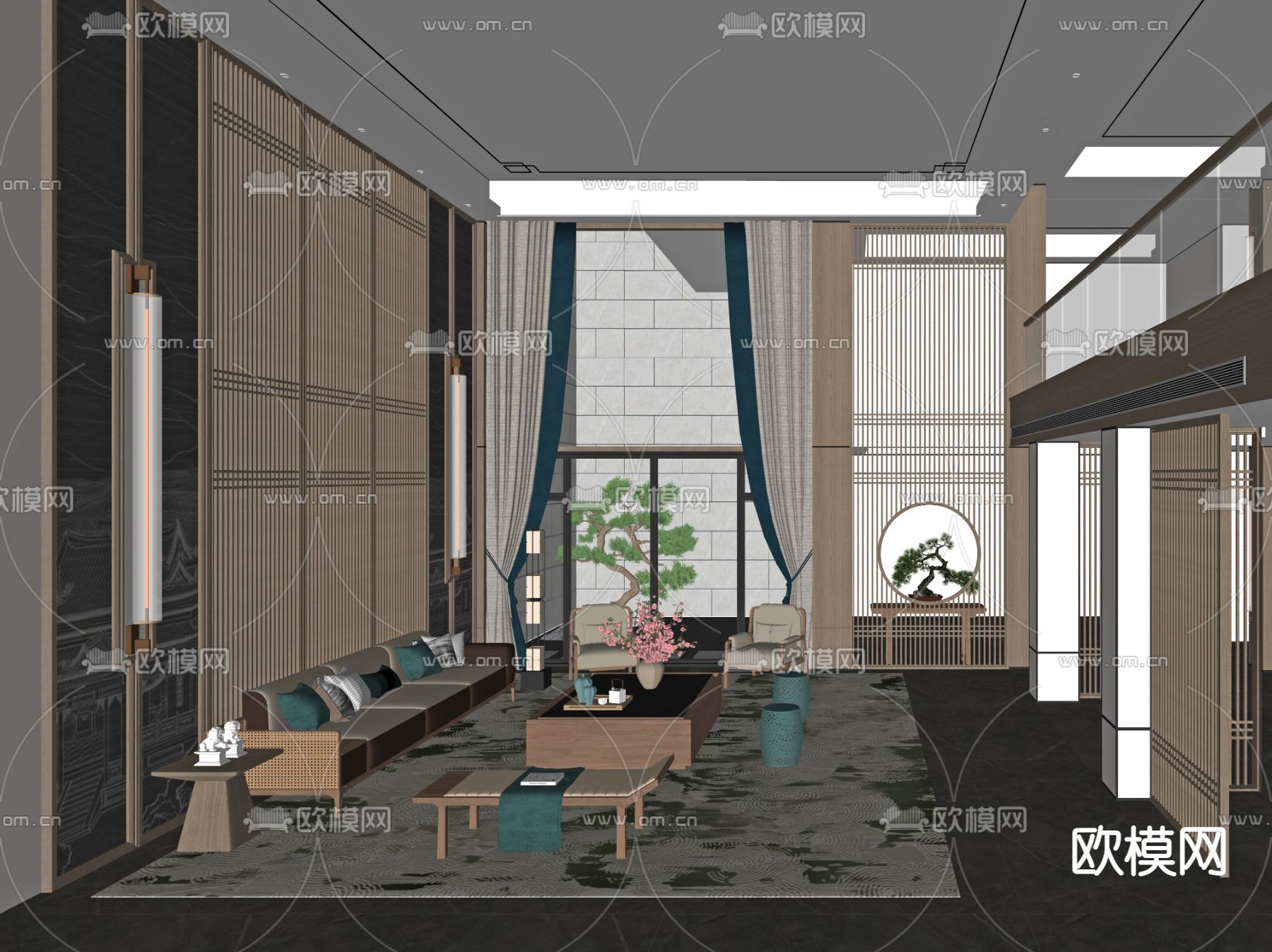 新中式别墅大堂su模型下载_ID13018194_sketchup模型下载-欧模网