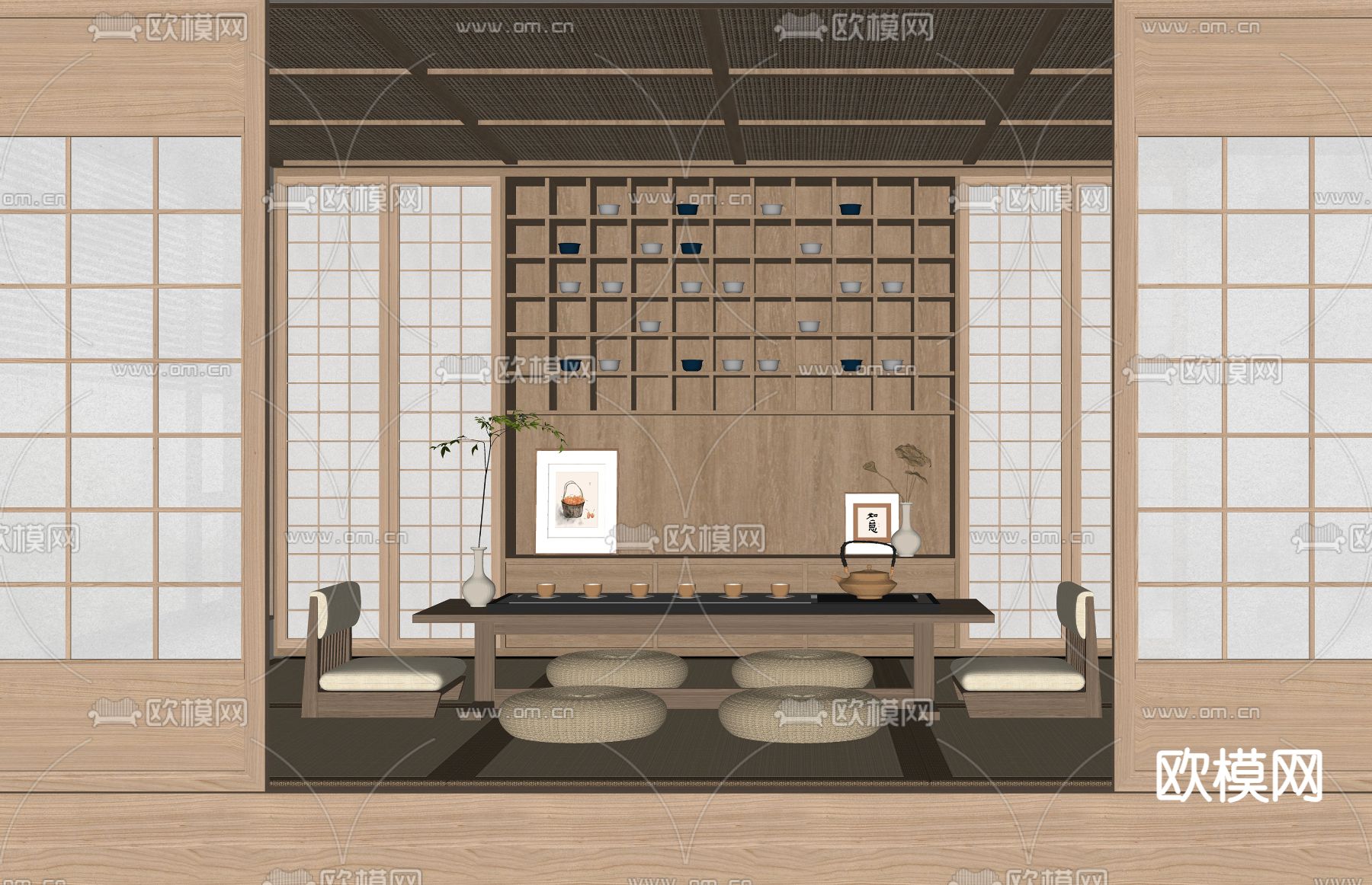 日式榻榻米茶室su模型下载（渲染图2）