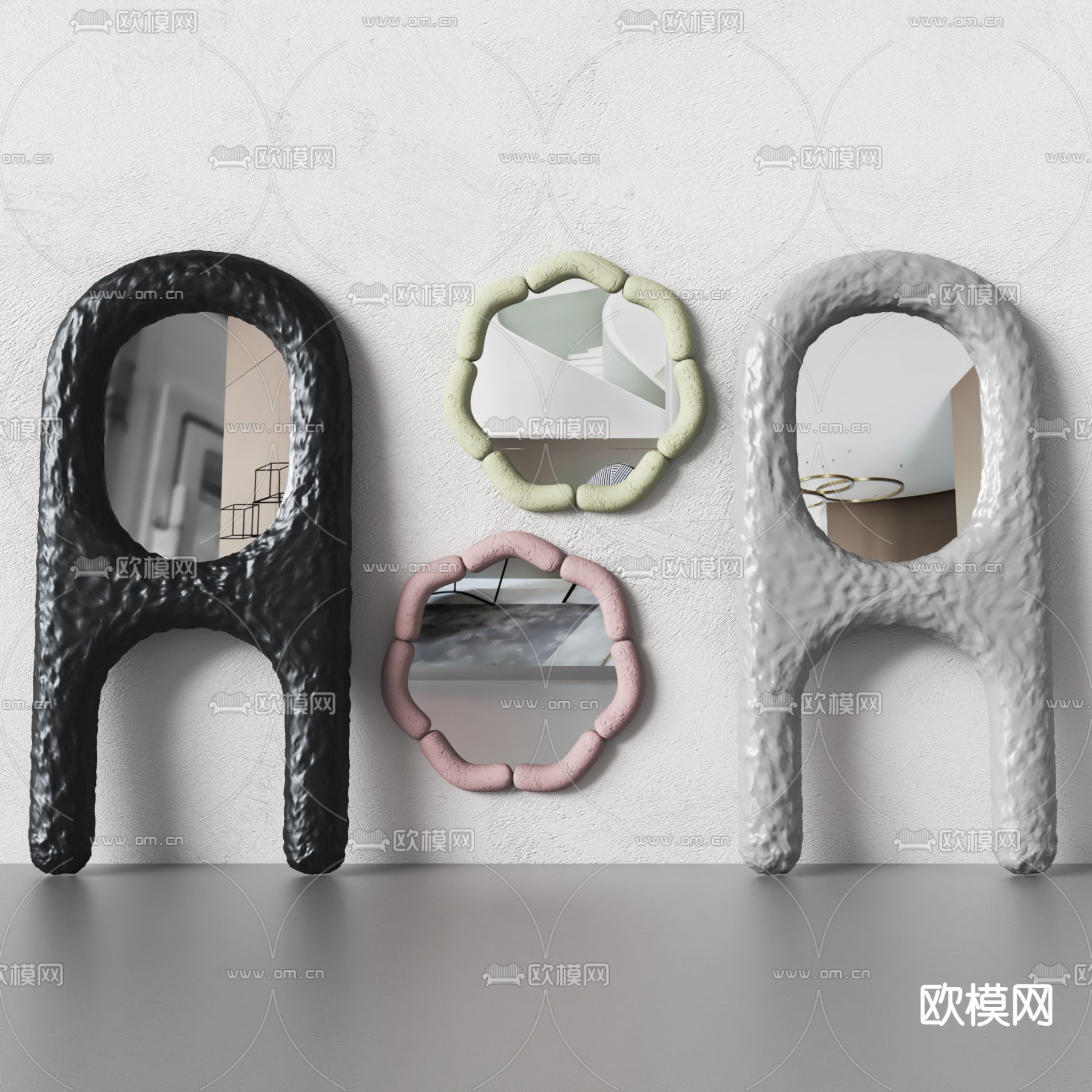 侘寂装饰镜 化妆镜 镜子3d模型下载（渲染图1）