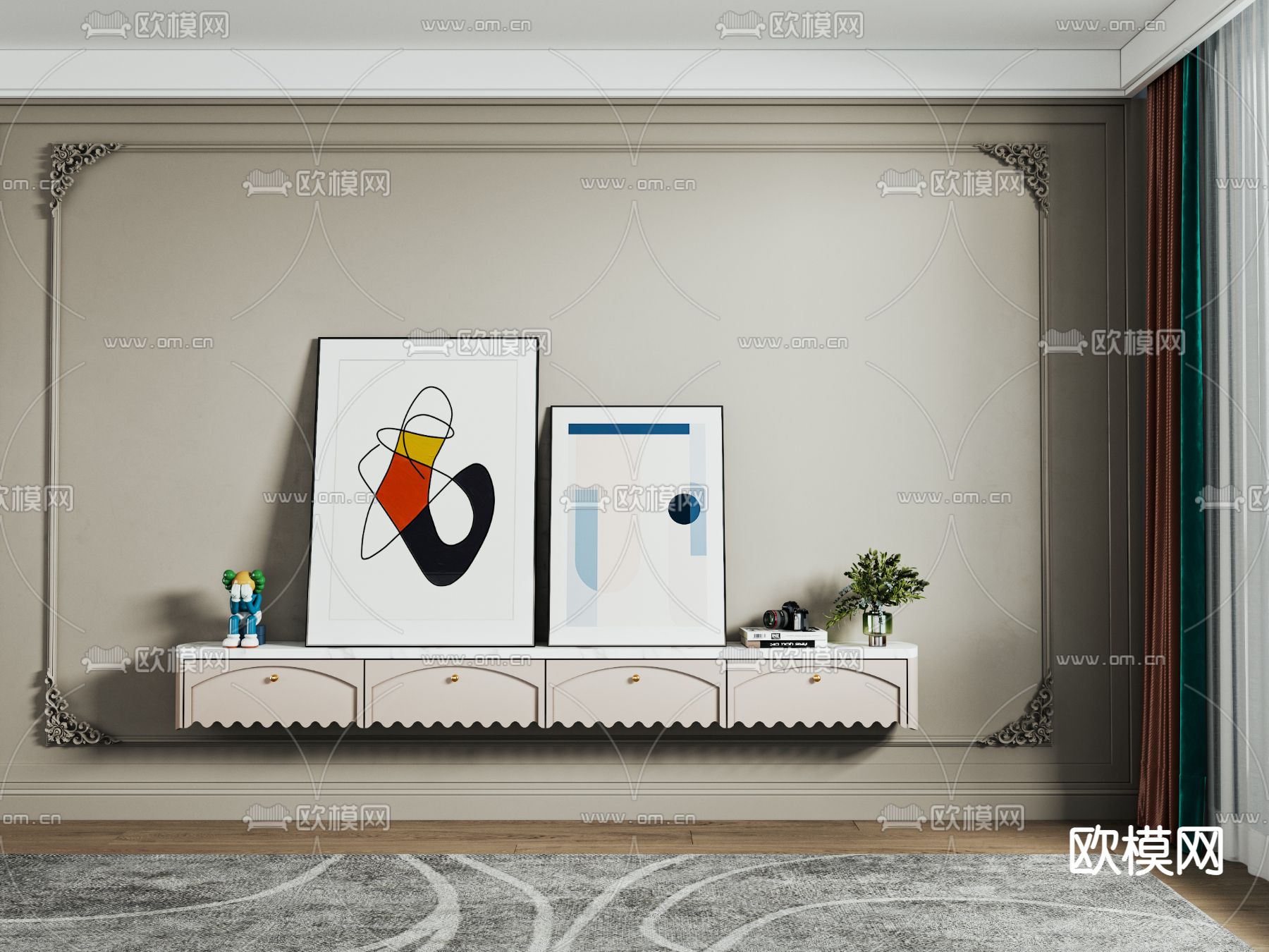 壁挂式电视柜 悬浮电视柜3d模型下载（渲染图1）