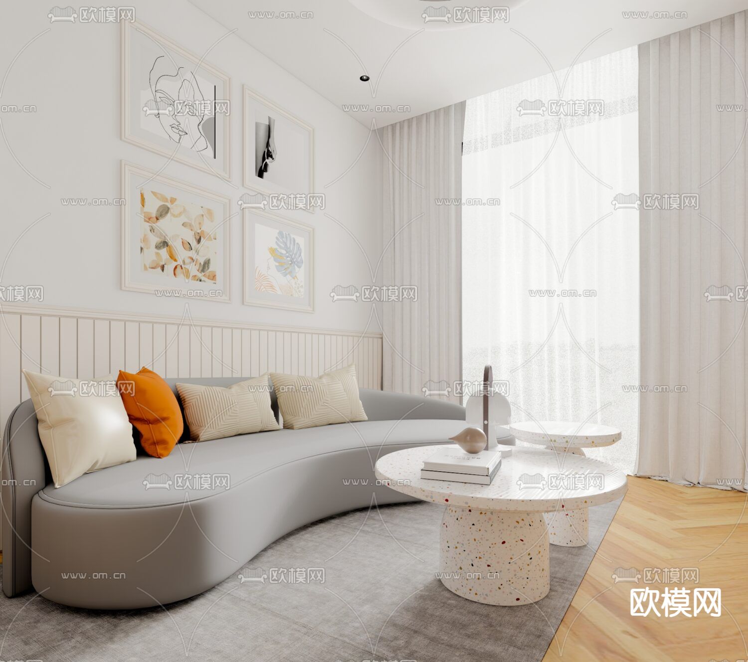 北欧客厅su模型下载（渲染图1）