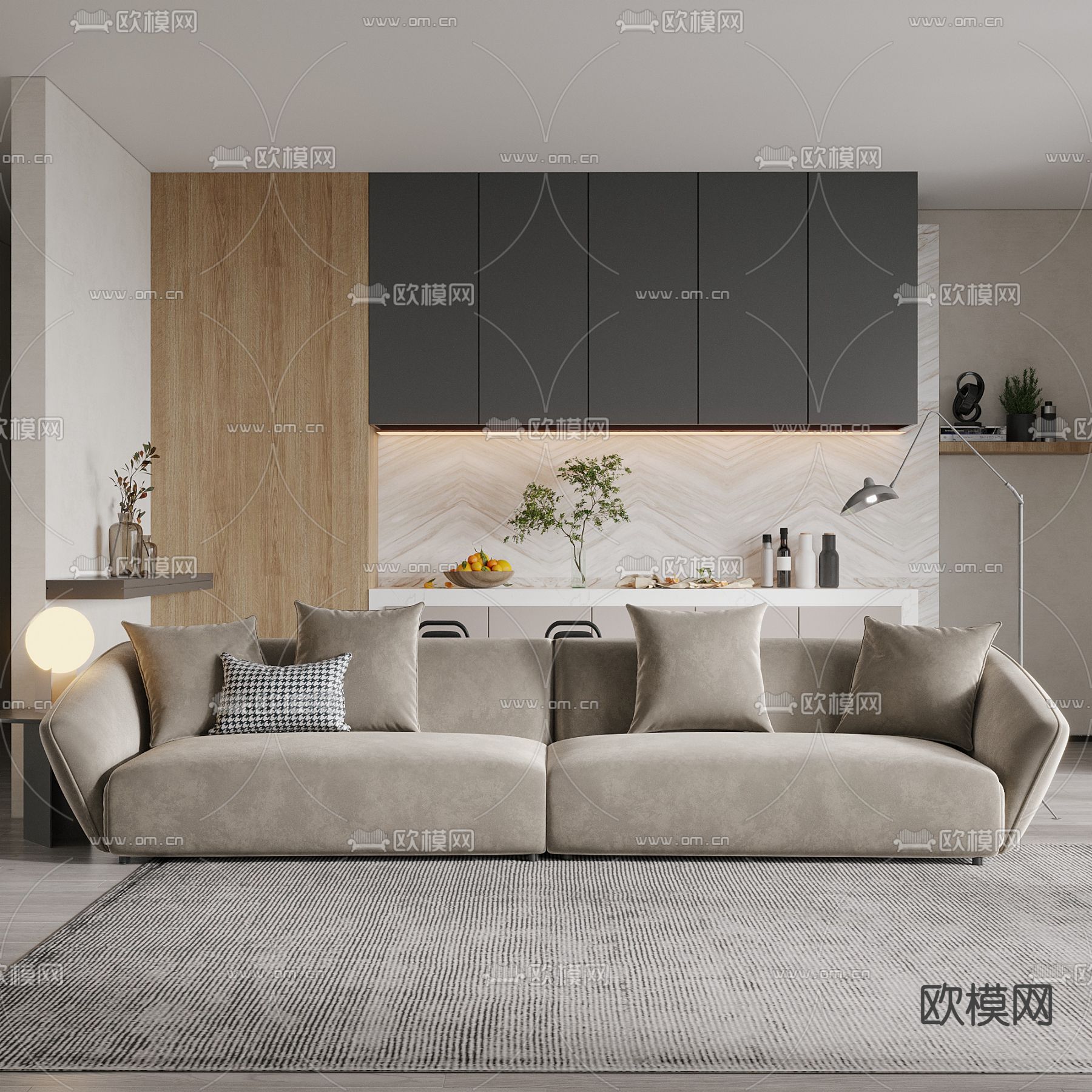 侘寂风双人沙发 软体沙发3d模型下载（渲染图3）