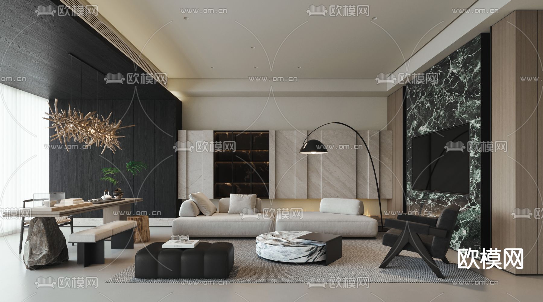 轻奢客厅3d模型下载（渲染图1）