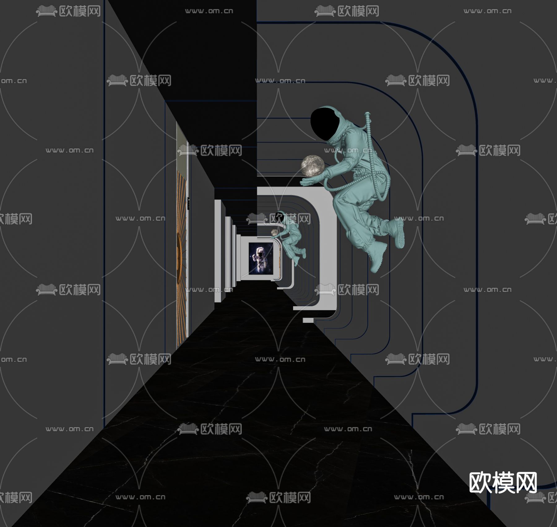 现代KTV过道su模型下载（渲染图2）