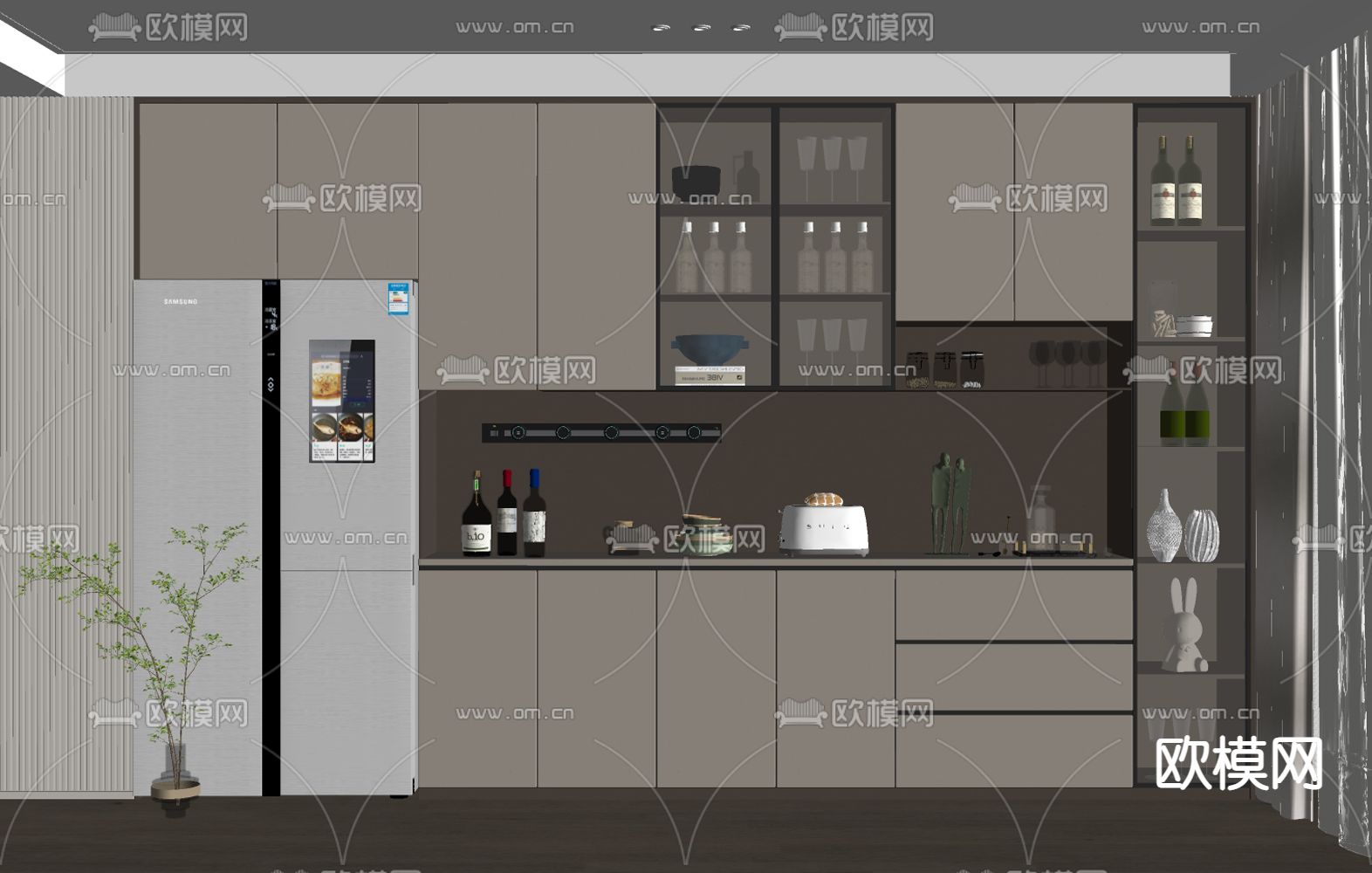 现代酒柜su模型下载（渲染图2）