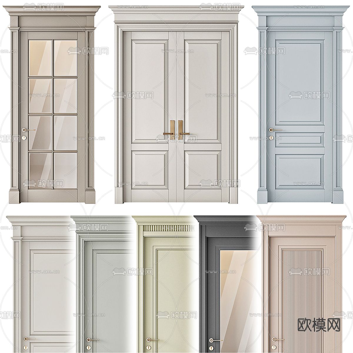 简欧房门 双开门 玻璃门3d模型下载