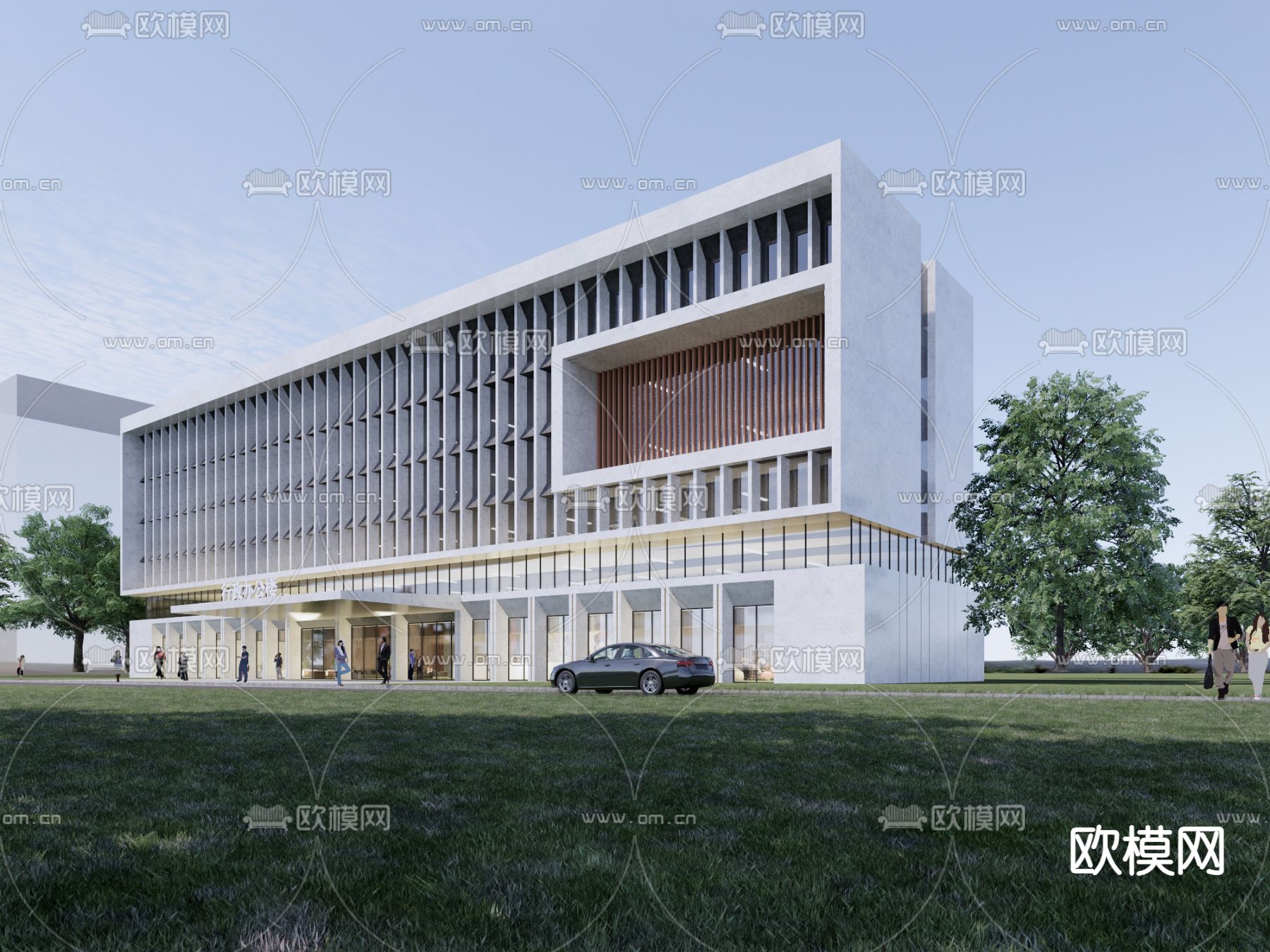 现代多层办公楼 产业办公楼 行政办公楼su模型下载（渲染图3）