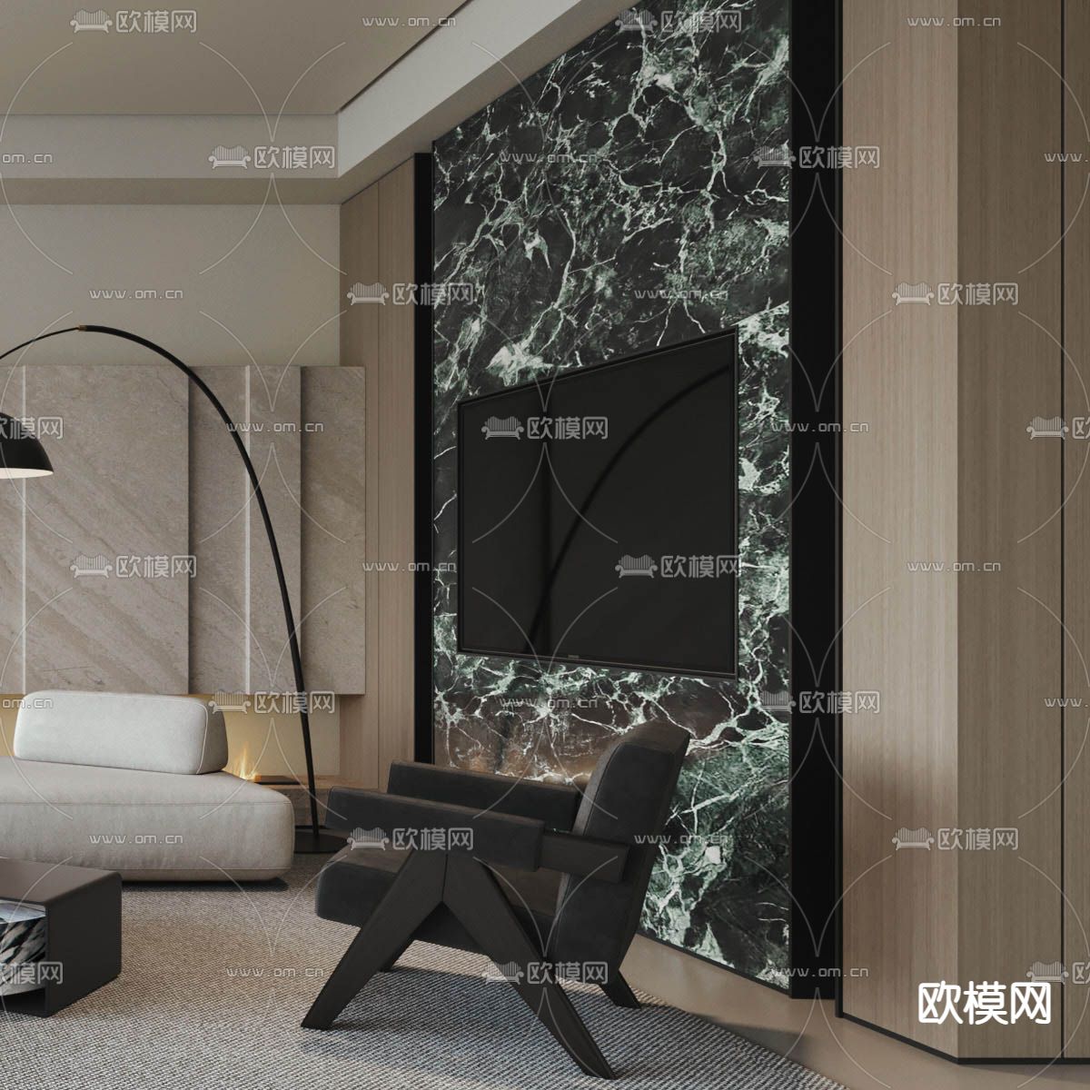 轻奢客厅3d模型下载（渲染图4）