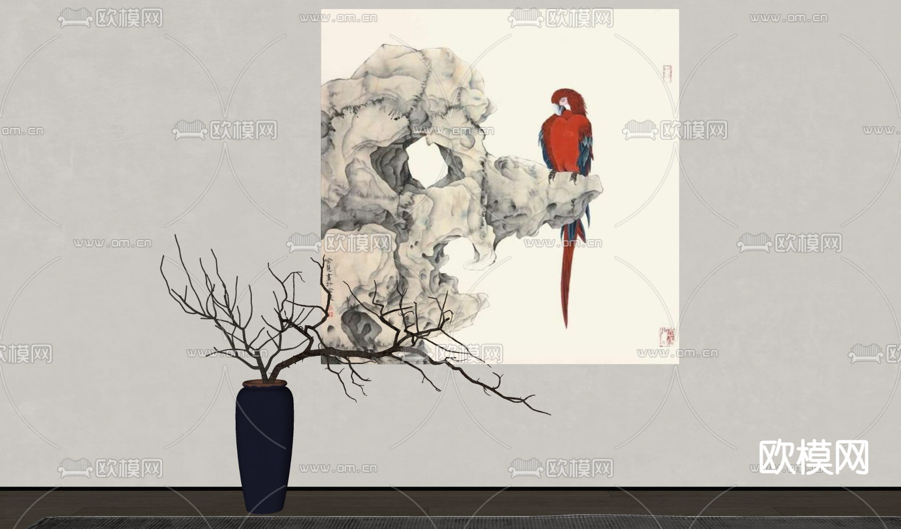 新中式装饰画su模型