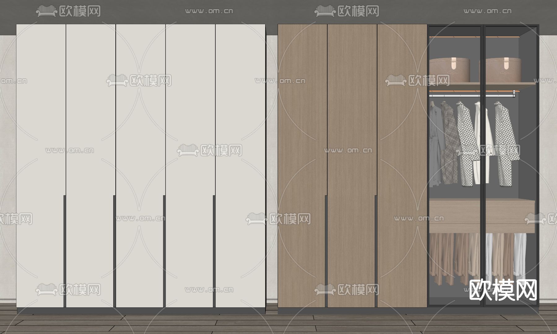 现代极简衣柜 衣服su模型下载（渲染图2）