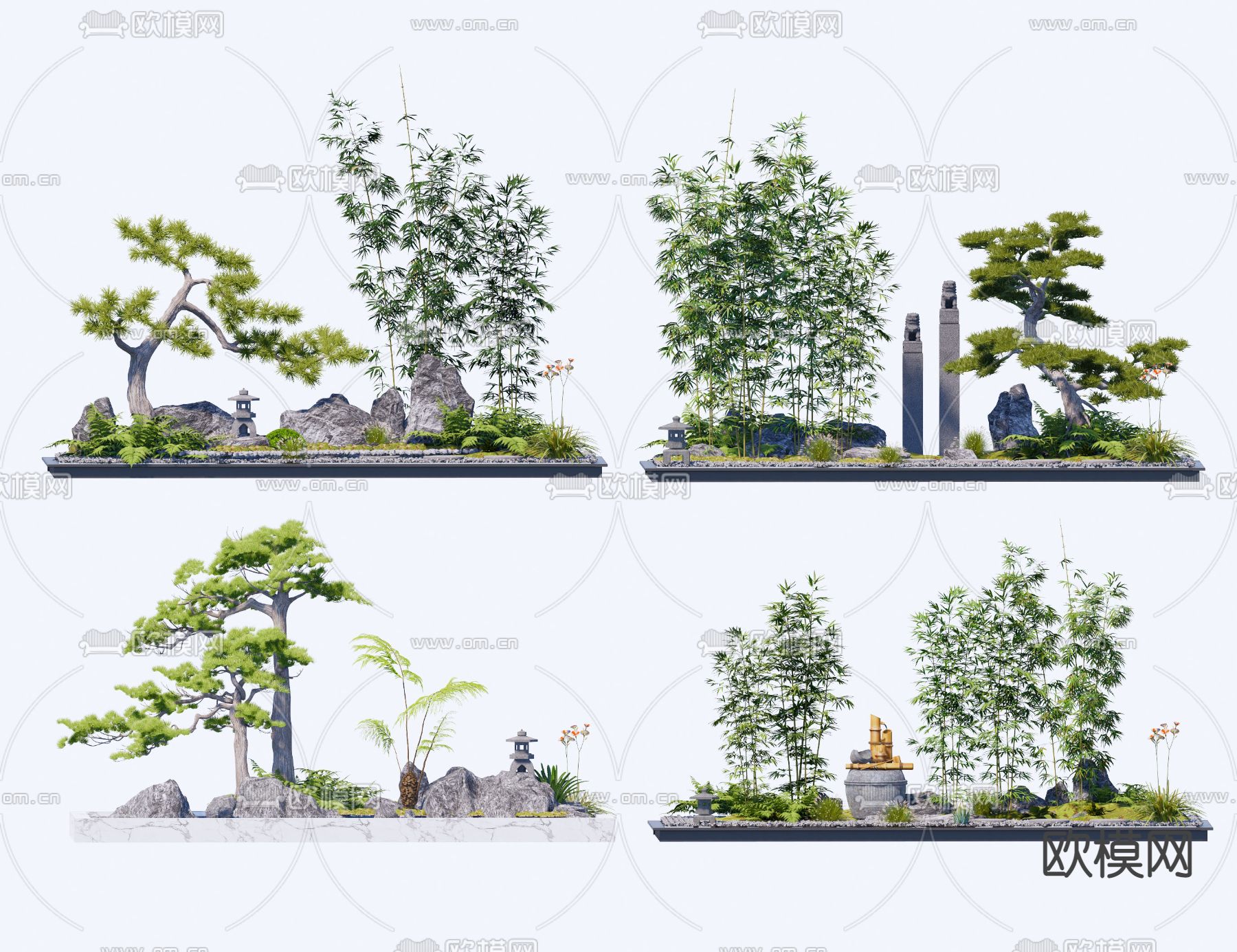 新中式庭院小品su模型