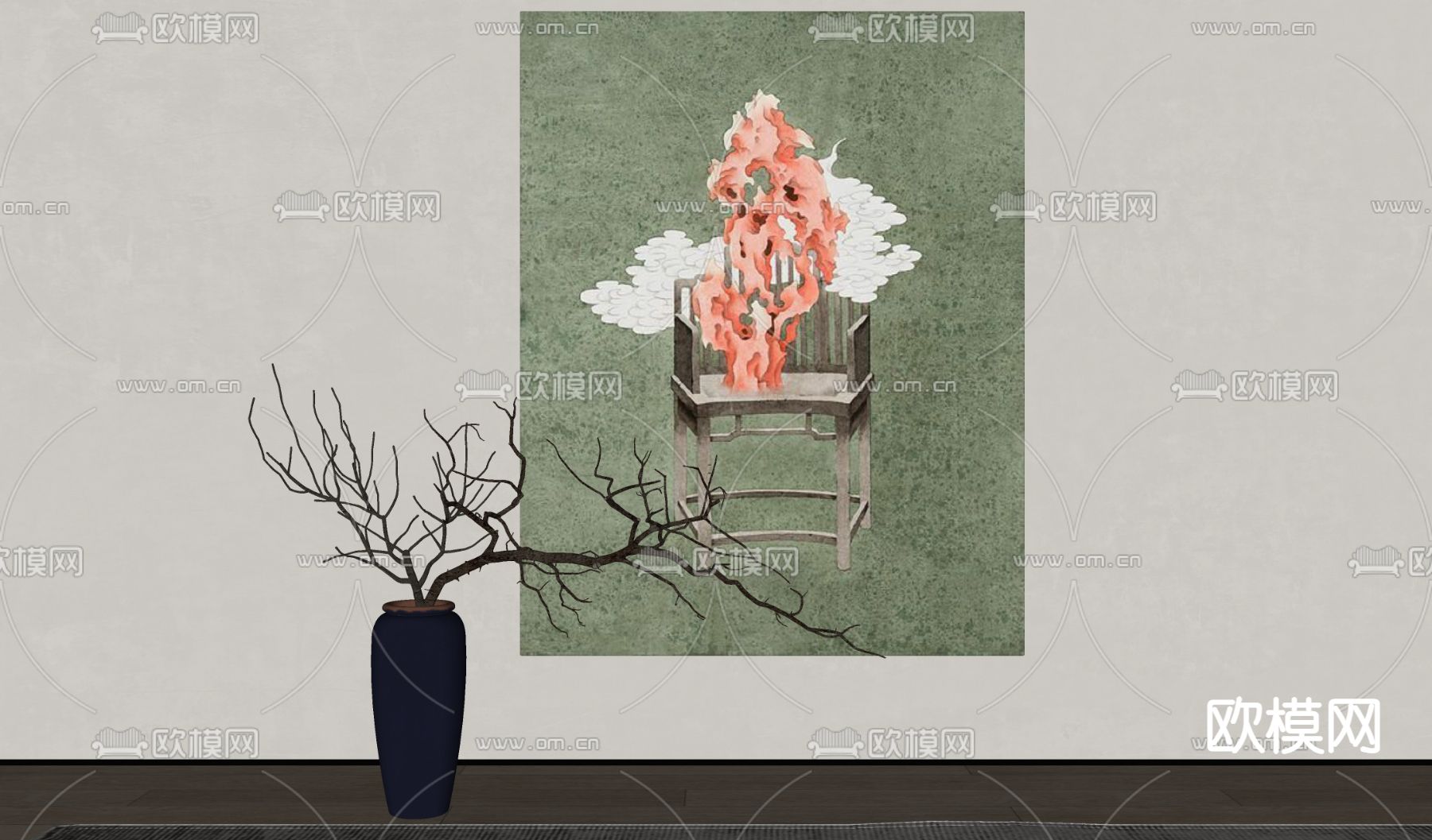 新中式装饰画su模型