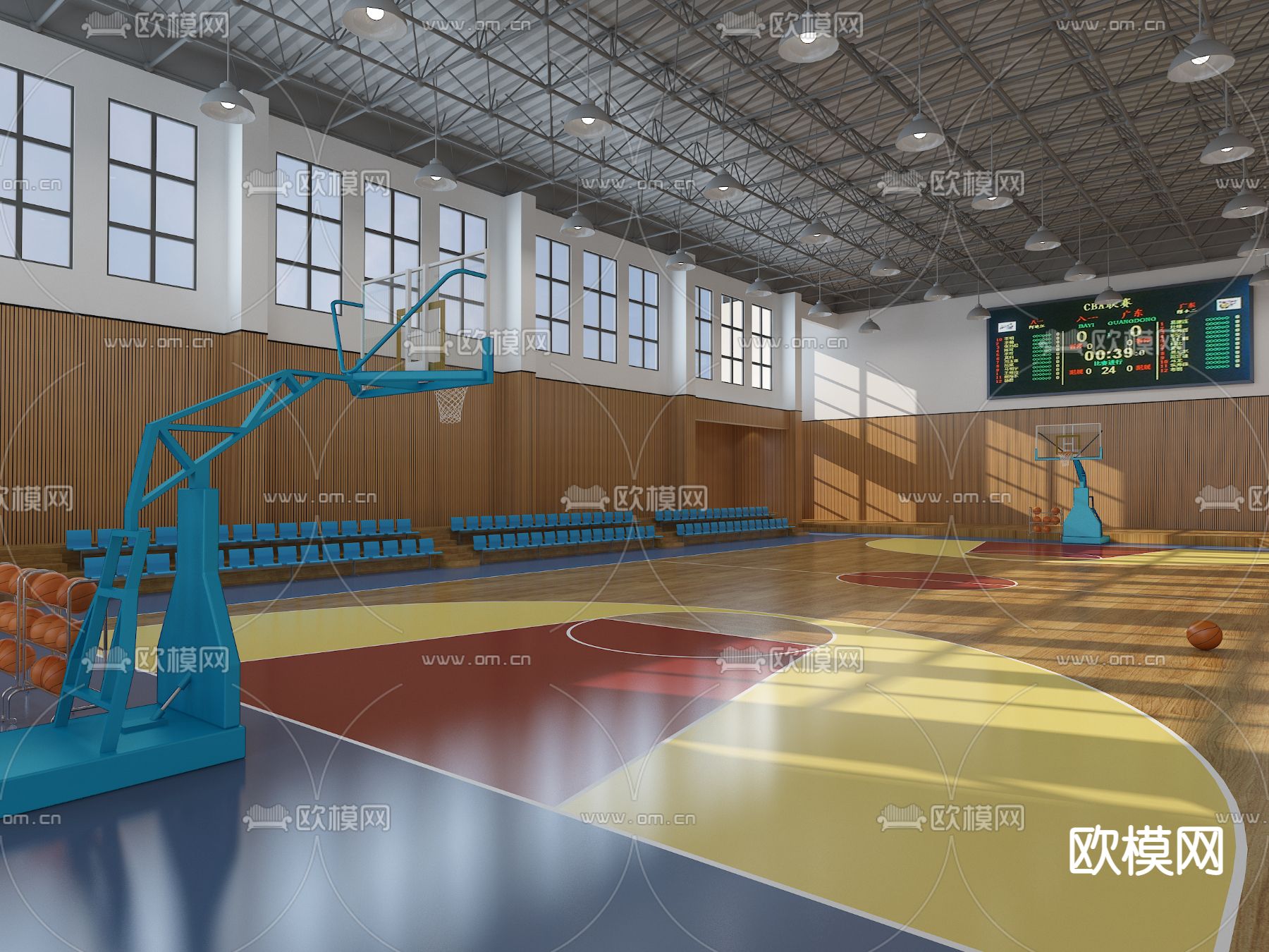 室内篮球场 球馆3d模型下载（渲染图2）