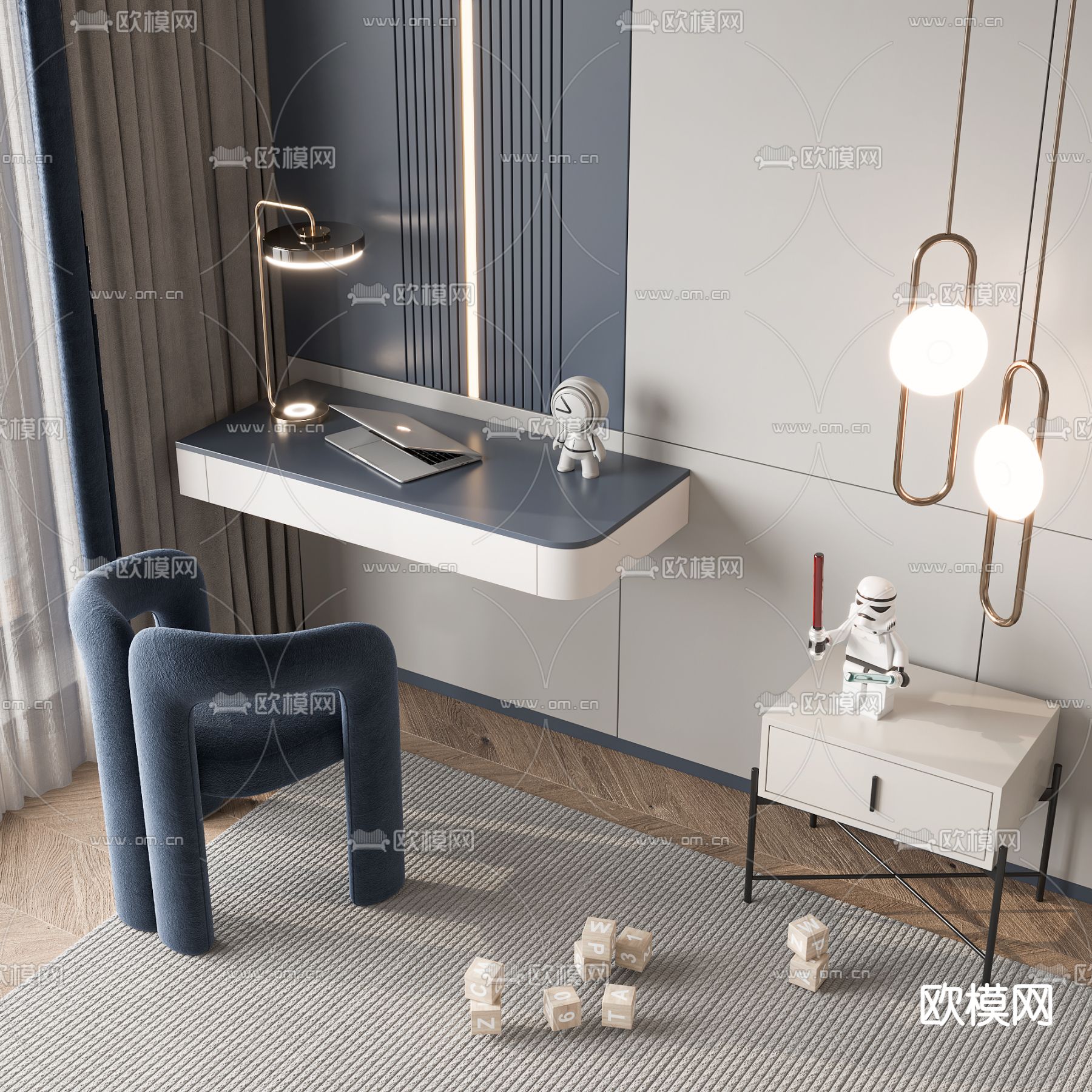 儿童书桌椅3d模型下载