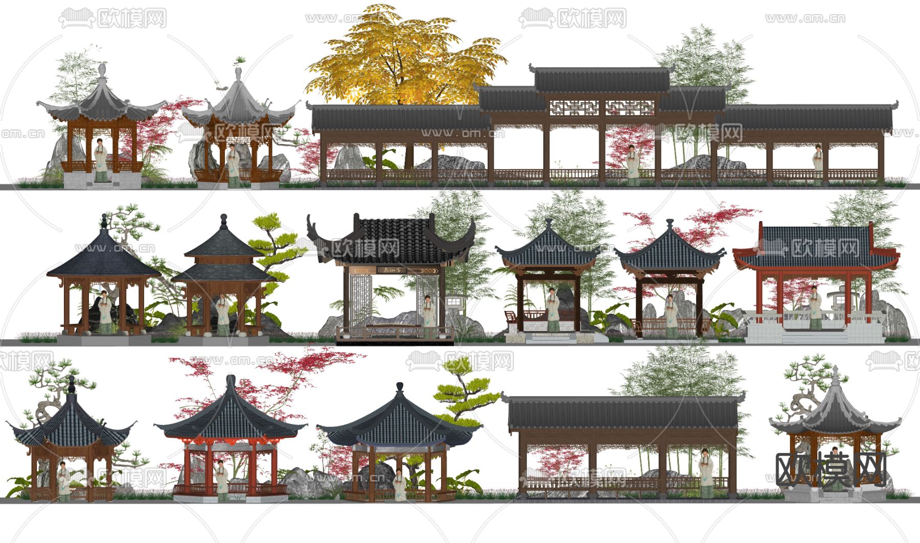 中式亭子 仿古亭 凉亭  八角亭su模型下载（渲染图2）