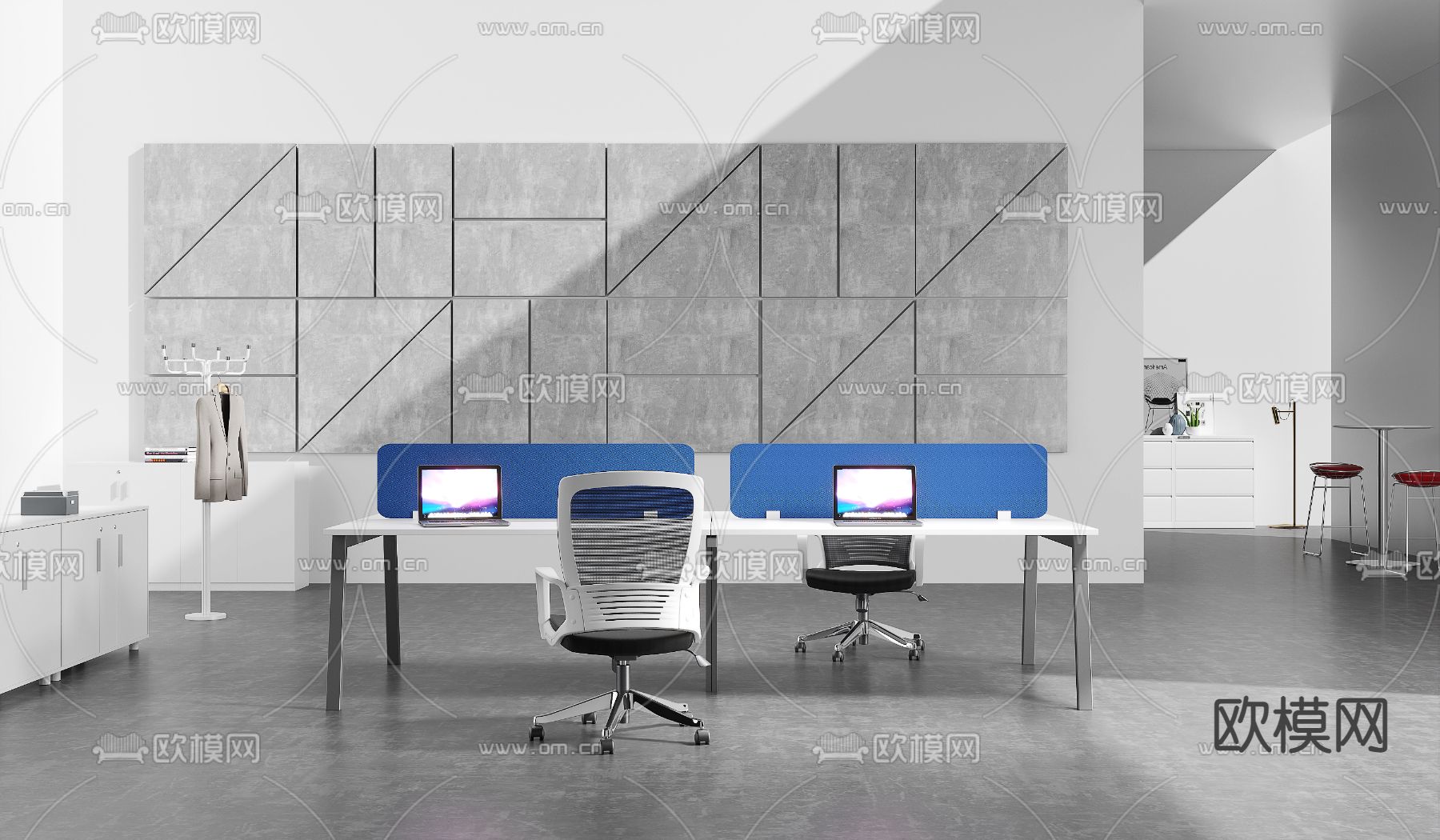 办公桌椅 卡位 工位3d模型下载