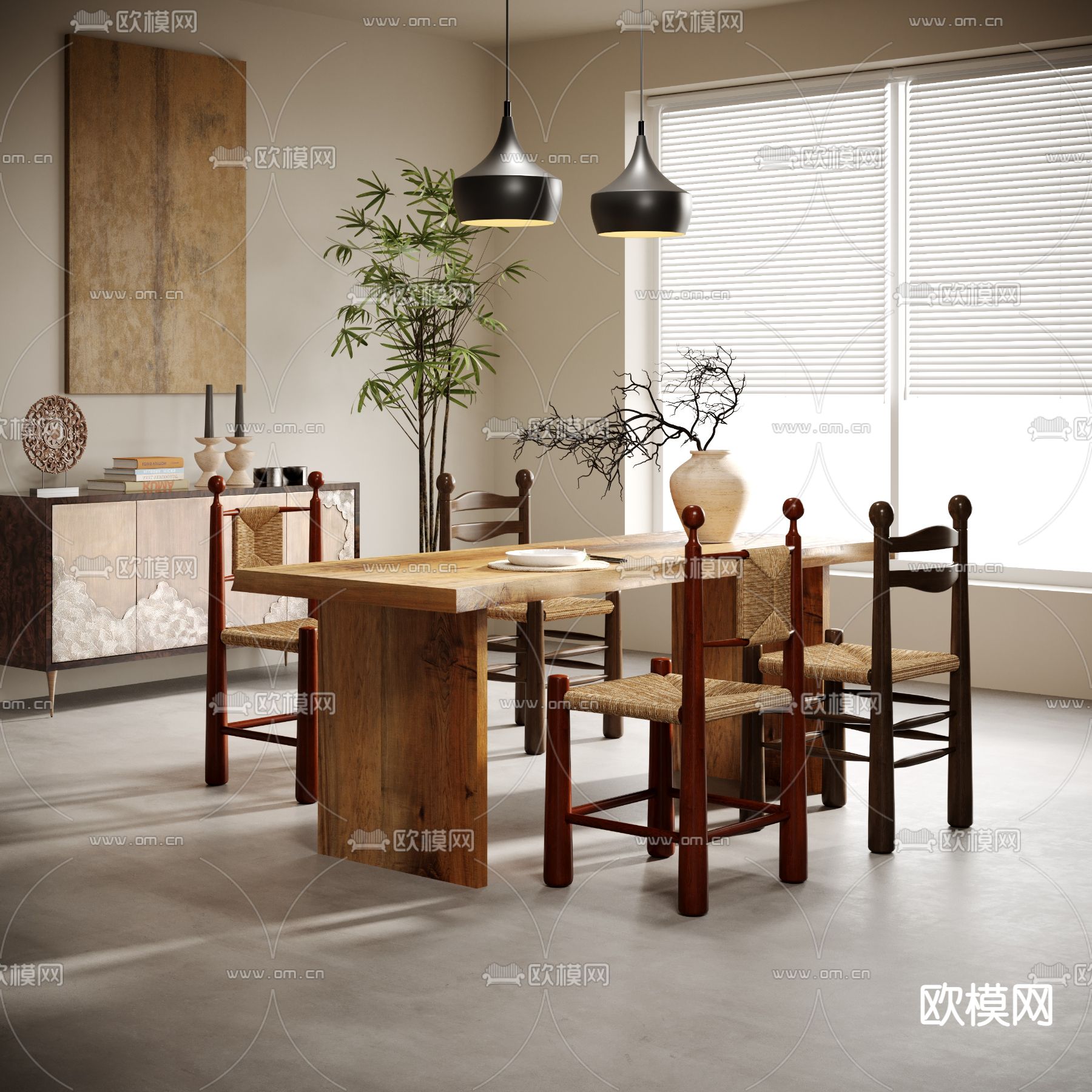 侘寂餐桌椅3d模型下载