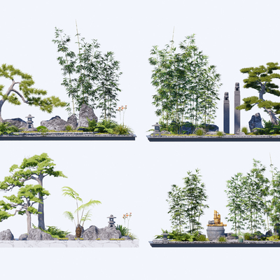 新中式庭院小品su模型