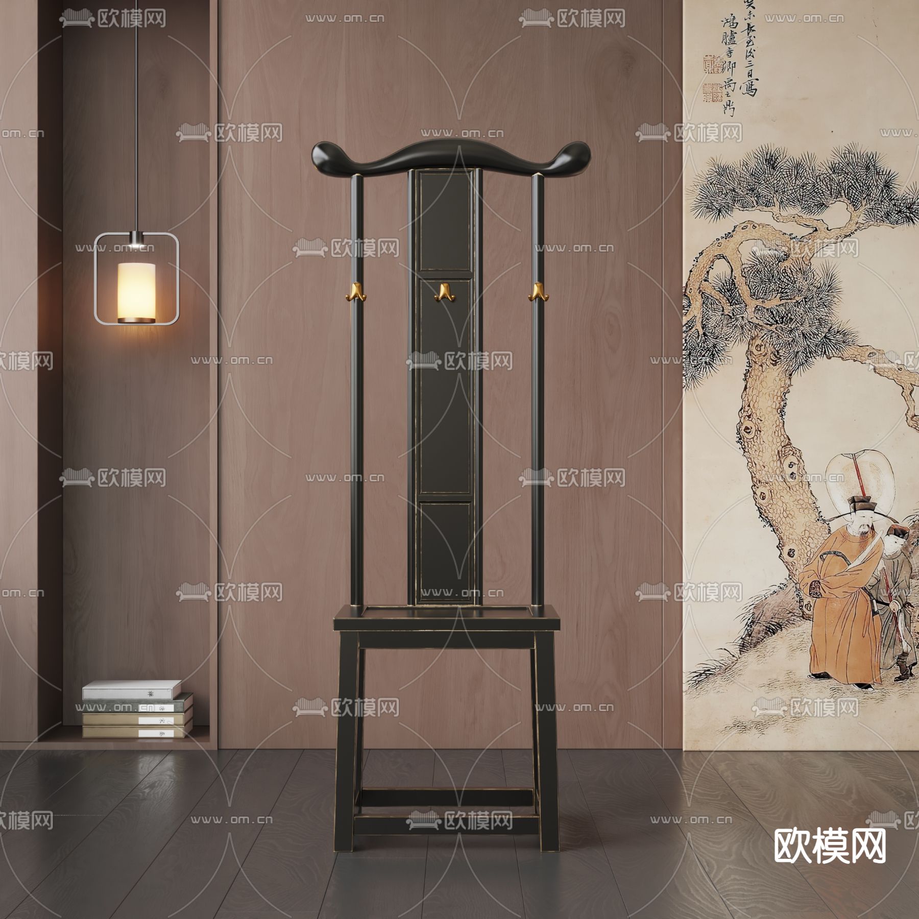 新中式椅子 官帽椅 高背椅3d模型下载_ID13024580_3dmax免费模型-欧模网