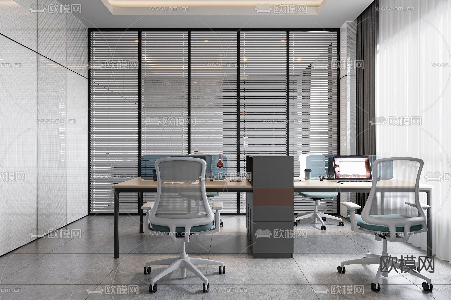 现代办公室su模型下载（渲染图1）