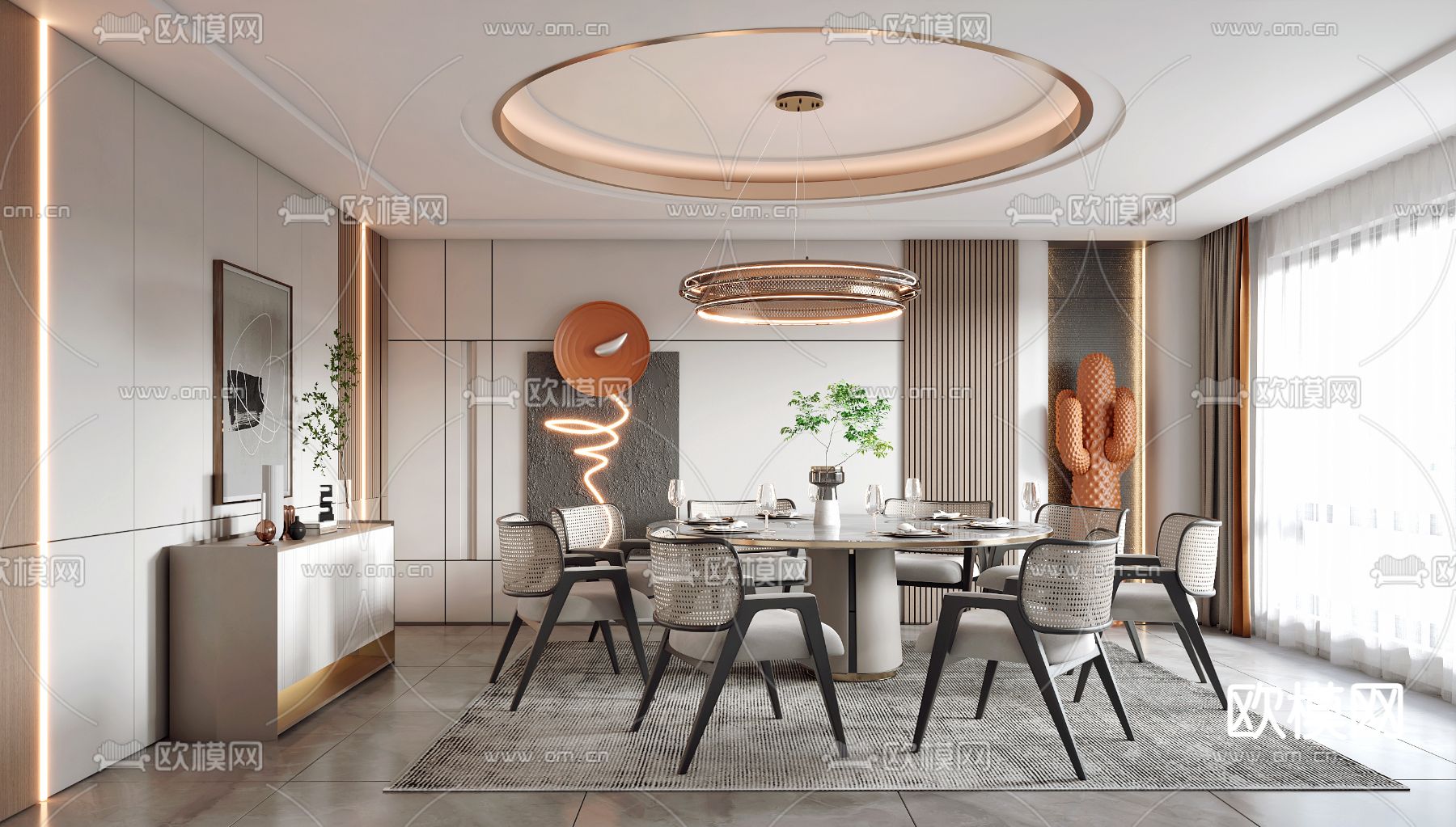 现代餐厅包间 包房su模型下载（渲染图1）