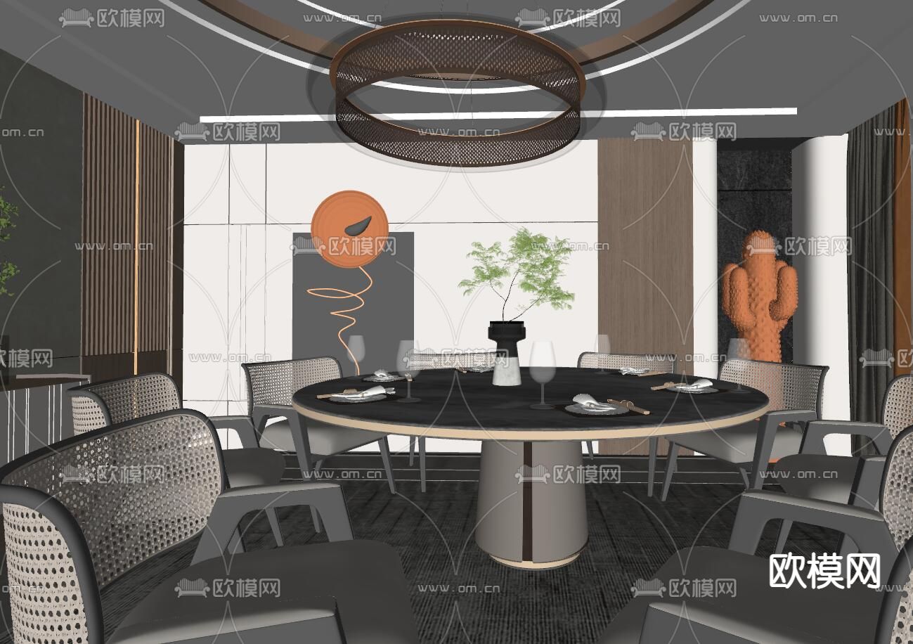 现代餐厅包间 包房su模型下载（渲染图2）