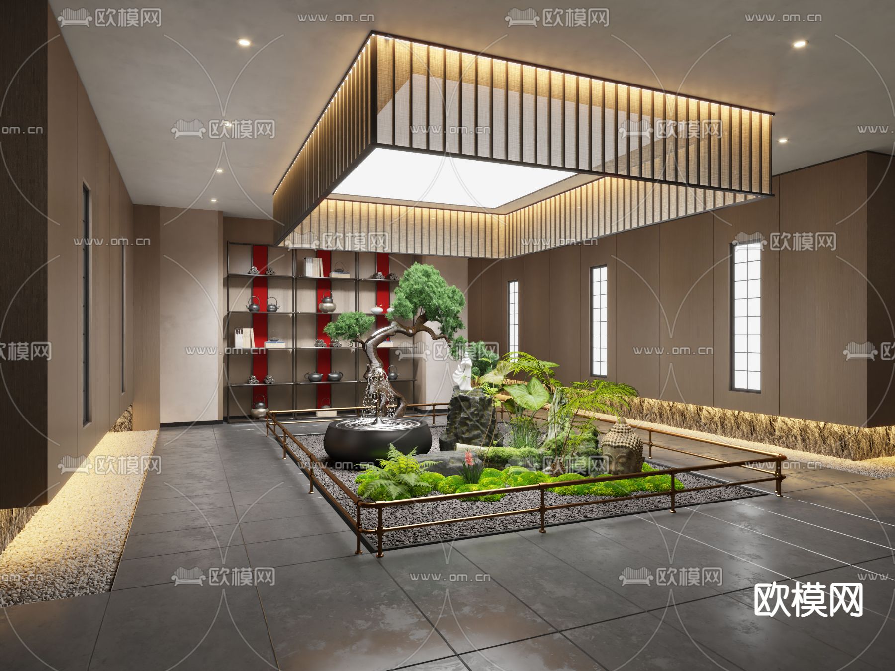 中庭 室内造景 松树景观3d模型下载